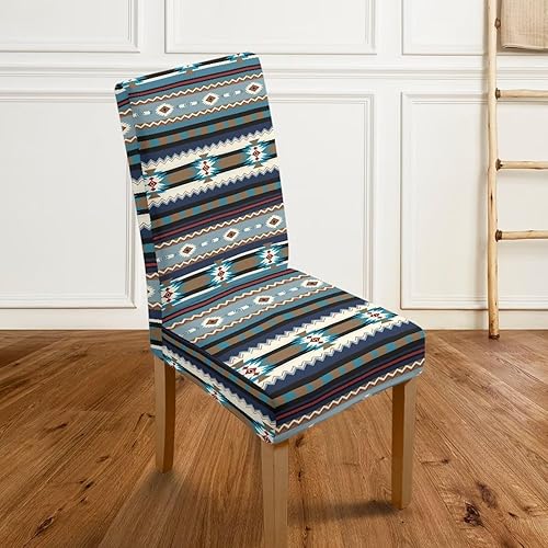 Miniatura 4 de Rnyleeg Ethnic Chair Covers for Living Room No Arms Aztec Tribal Print Stretch Dining Chair Covers Set of 2 Soft Washable Kitchen Chair Protector