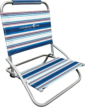 Caribbean Joe Folding Beach Chair, 1 Position Lightweight and Portable Foldable Outdoor Camping Chair, Red, White and Blue Stripe