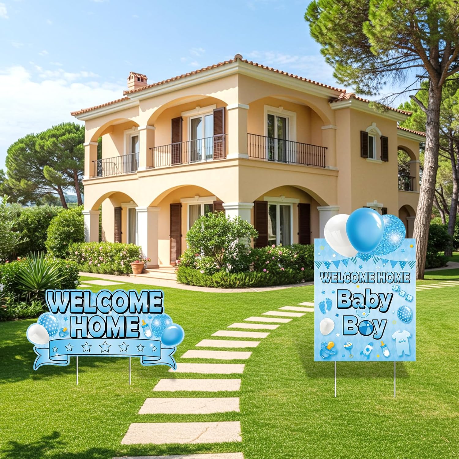 2PCS Welcome Home Baby Boy Yard Sign Decorations, Blue Baby Shower Yard Signs with Stakes It’s a Boy Lawn Sign for Welcome Newborn Gender Reveal Party Yard Garden Outdoor Decor