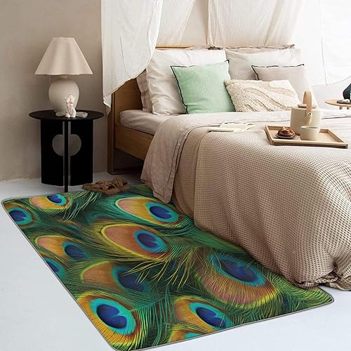 Miniatura 3 de Alfombra de plumas de pavo real y decoración del hogar, alfombra de 4 x 6 pies, alfombras de pavo real para sala de estar, dormitorio, alfombra de