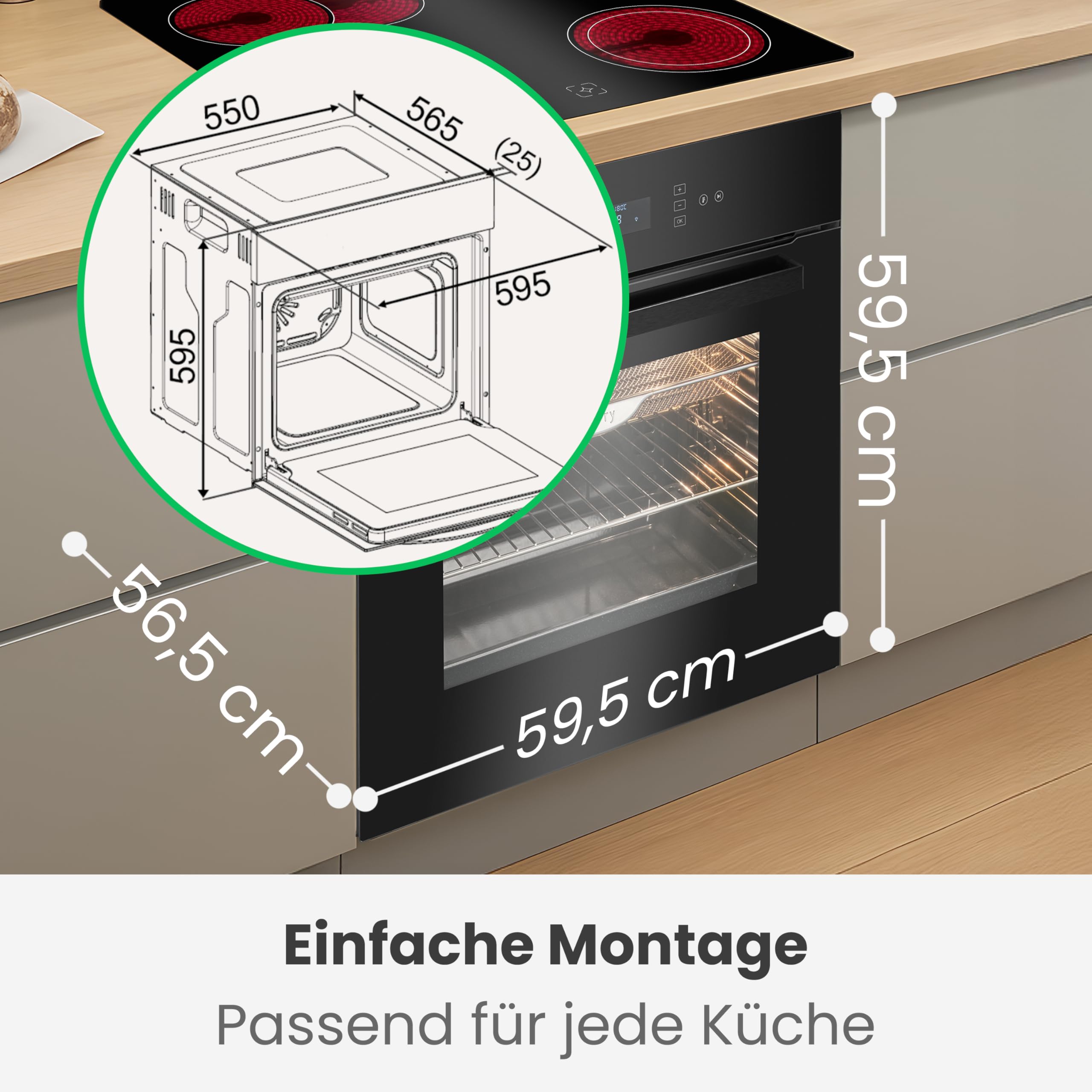 Bomann EBO 7912 Einbau-Backofen mit Pyrolyse 67L Touch-Display 50–280°C Energieklasse A schwarz