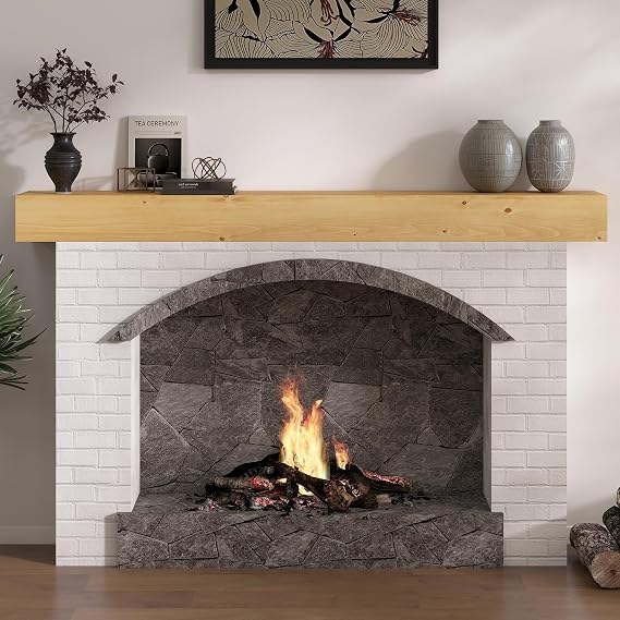 Fireplace Mantel 60inch, Solid Wood Mantel Shelf Handcrafted Rustic, Handcrafted Wood Fireplace Mantels Floating Mantle Shelves Decor for Wall, Bedroom, TV, Books, Livingroom 60 X 8 X 5 - Natural