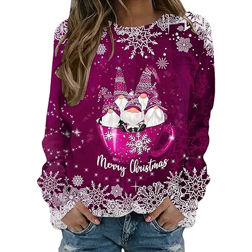 Ugly Christmas Sweater Women Christmas Tree Sweatshirts Long Sleeve Crew Neck Holiday Merry and Br