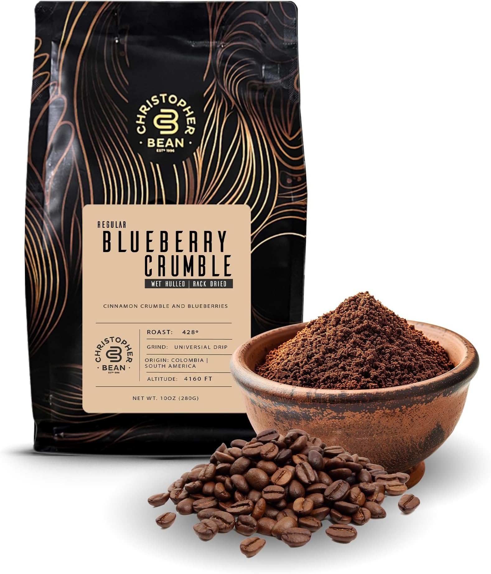 Certified Kosher - Regular Ground Universal Drip Blueberry Crumble Flavored Coffee| Flavored Coffee with Medium Roast 100% Arabica, No Sugar, No Fats, Non-GMO | 10-Ounce
