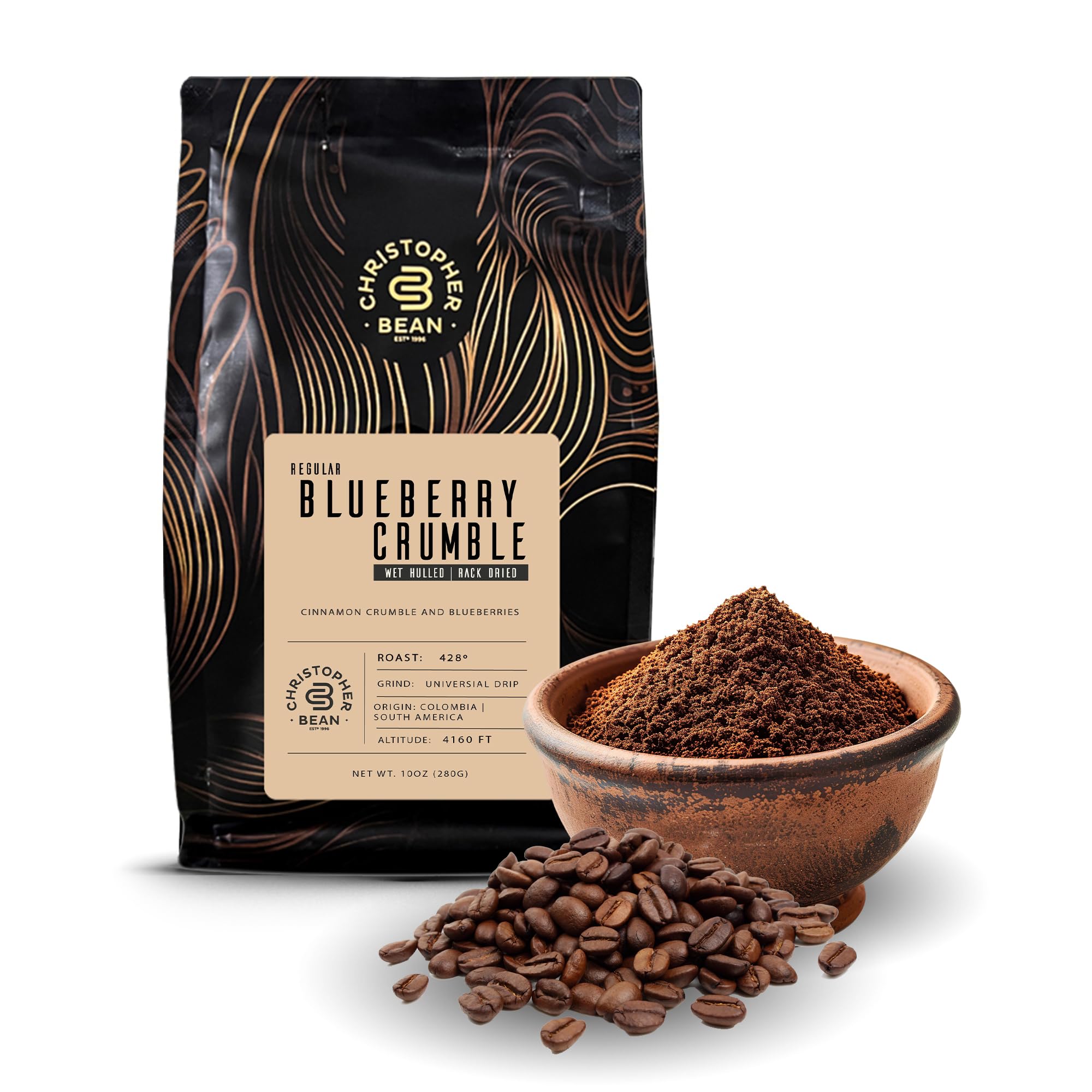 Certified Kosher - Regular Ground Universal Drip Blueberry Crumble Flavored Coffee| Flavored Coffee with Medium Roast 100% Arabica, No Sugar, No Fats, Non-GMO | 10-Ounce