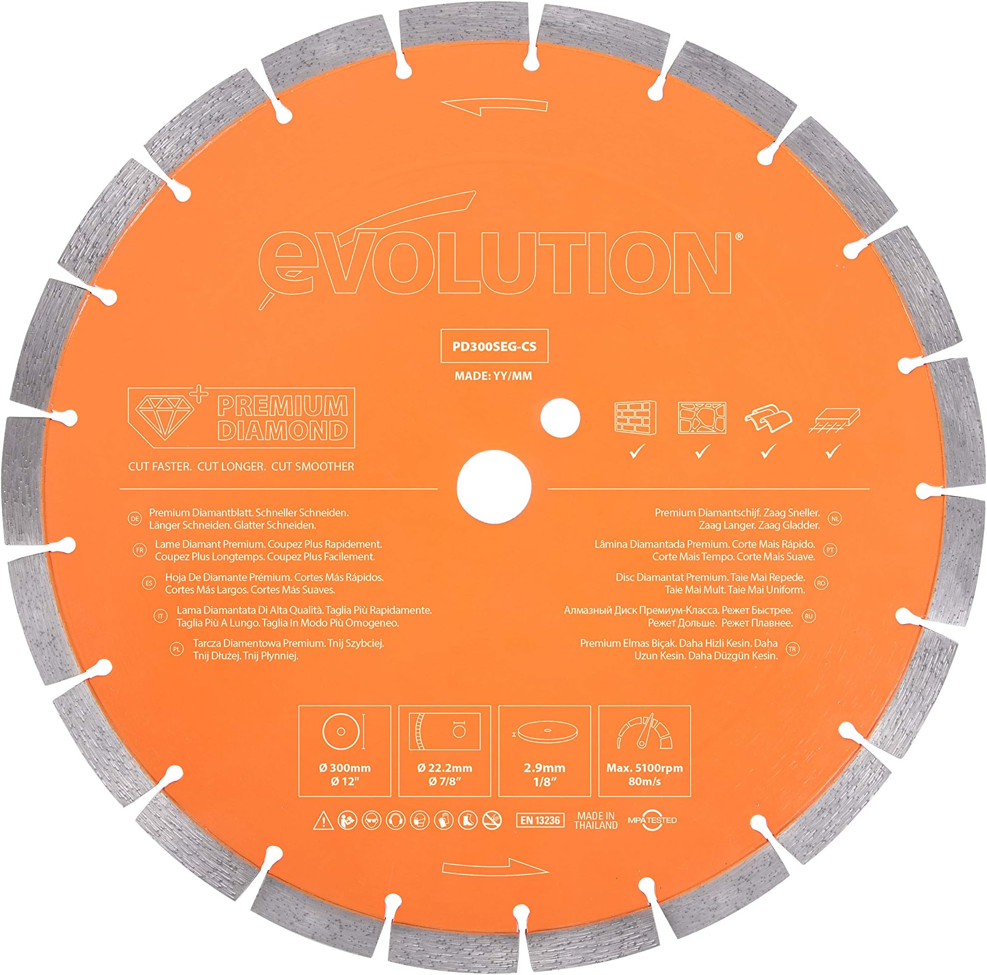 Evolution Power Tools Premium Diamond Blade 12-Inch for Disc Cutter, Concrete Saw | 1 Inch Arbor | High Diamond Concentration | Segmented Diamond Blade for Masonry, Brick, Stone, Roof Tile, Concrete