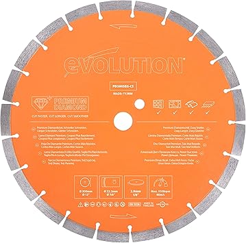 Evolution Power Tools Premium Diamond Blade 12-Inch for Disc Cutter, Concrete Saw | 1 Inch Arbor | High Diamond Concentration | Segmented Diamond Blade for Masonry, Brick, Stone, Roof Tile, Concrete