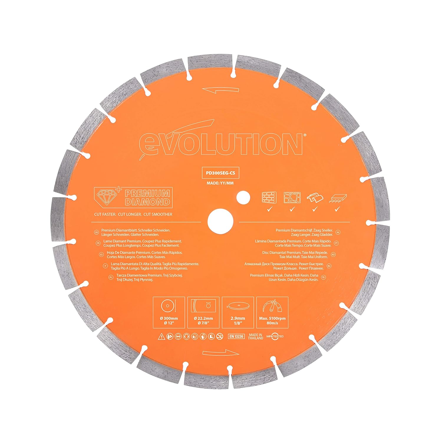 Evolution 10 Inch Multi Material Diamond Blade With Segmented Edge, 7/8 In Bore, Multi-Purpose & Metal Cutting Diamond Blade