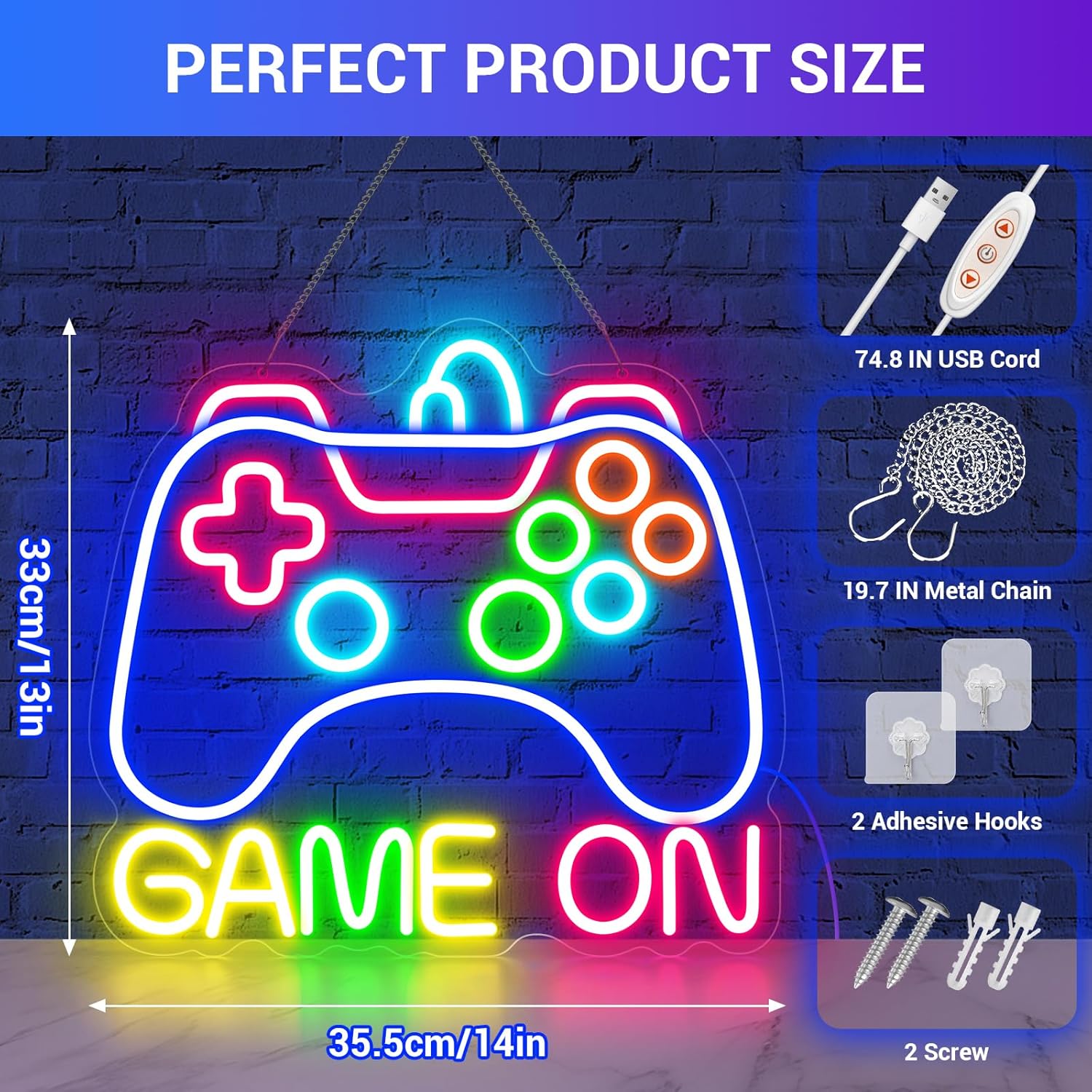 Neon Sign for Game Room Decor, Game On Neon LED Sign for Gamer Wall Decor, Gaming Neon Light Sign for Teen Bedroom Decor, Gamer Gifts for Boys, Teen, Men, Kids (GAME ON-01) - Image 3