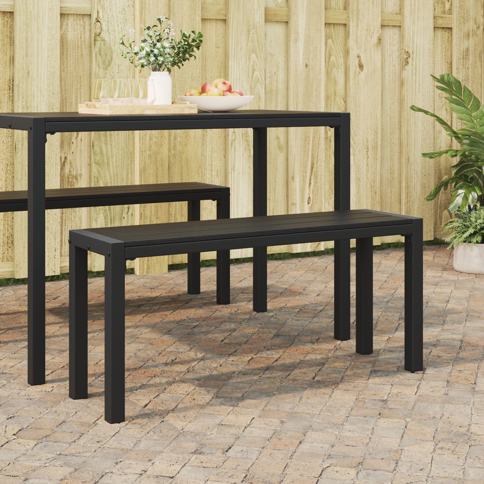 vidaXL Banco de jardín Negro 100 x 28 x 45cm Acero, Banco metálico Rectangular para jardín y terraza, mobiliario Exterior Moderno y Duradero, decoración Funcional para Patio