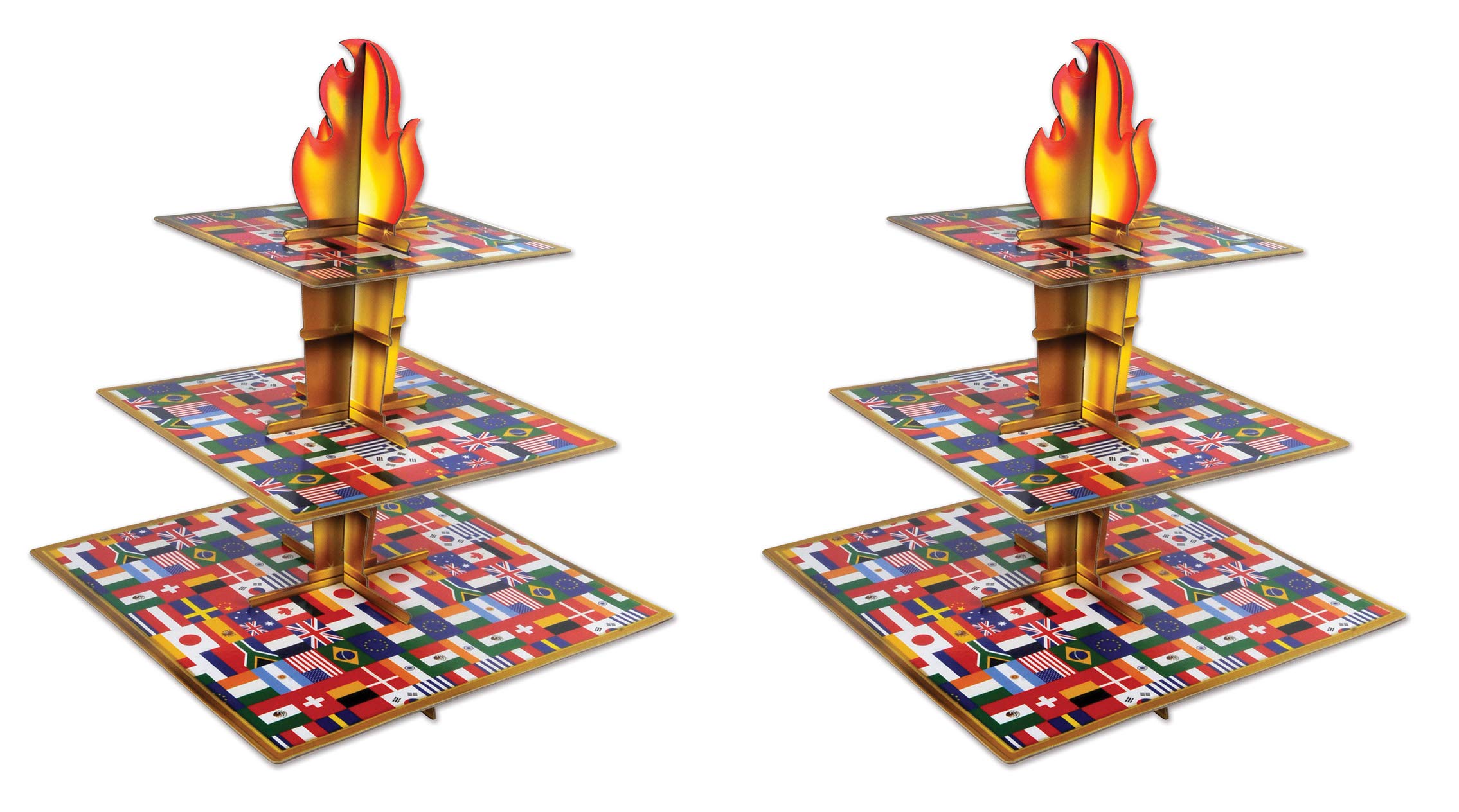 Support à cupcakes flamme multicolore rigide de 38,7 x 28,6 cm en lot de 2