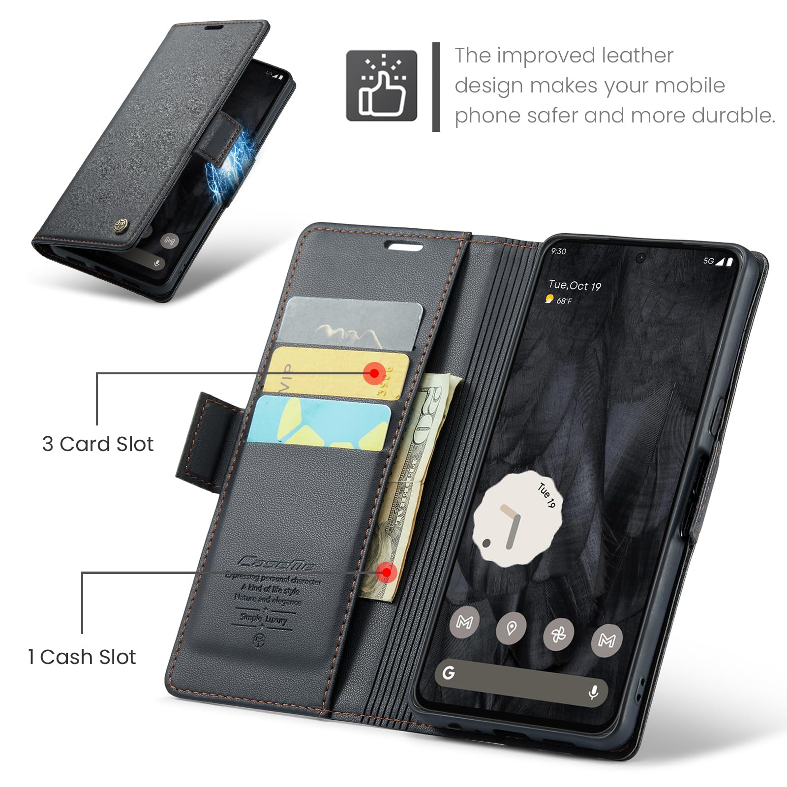 Custodia Flip para Google Pixel 8 Pro Cover Portafoglio, for Google