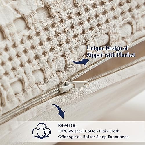 Miniatura 4 de PHF - Fundas de almohada 100% algodón con tejido gofre europeo, 26 x 26 pulgadas, 2 unidades para decoración elegante del hogar, sin relleno