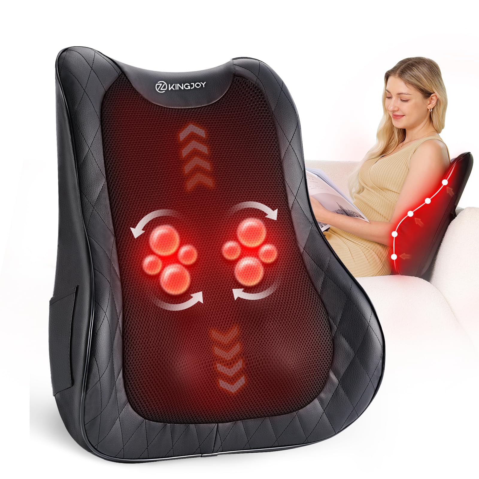Photo 1 of KINGJOY Back Massager for Pain Relief Deep Tissue, Full Back Massager with Heat, 3D Kneading Massage Pillow with 3 Intensities for Back, Neck, Shoulder, Spot Massage, Gifts for Women Man