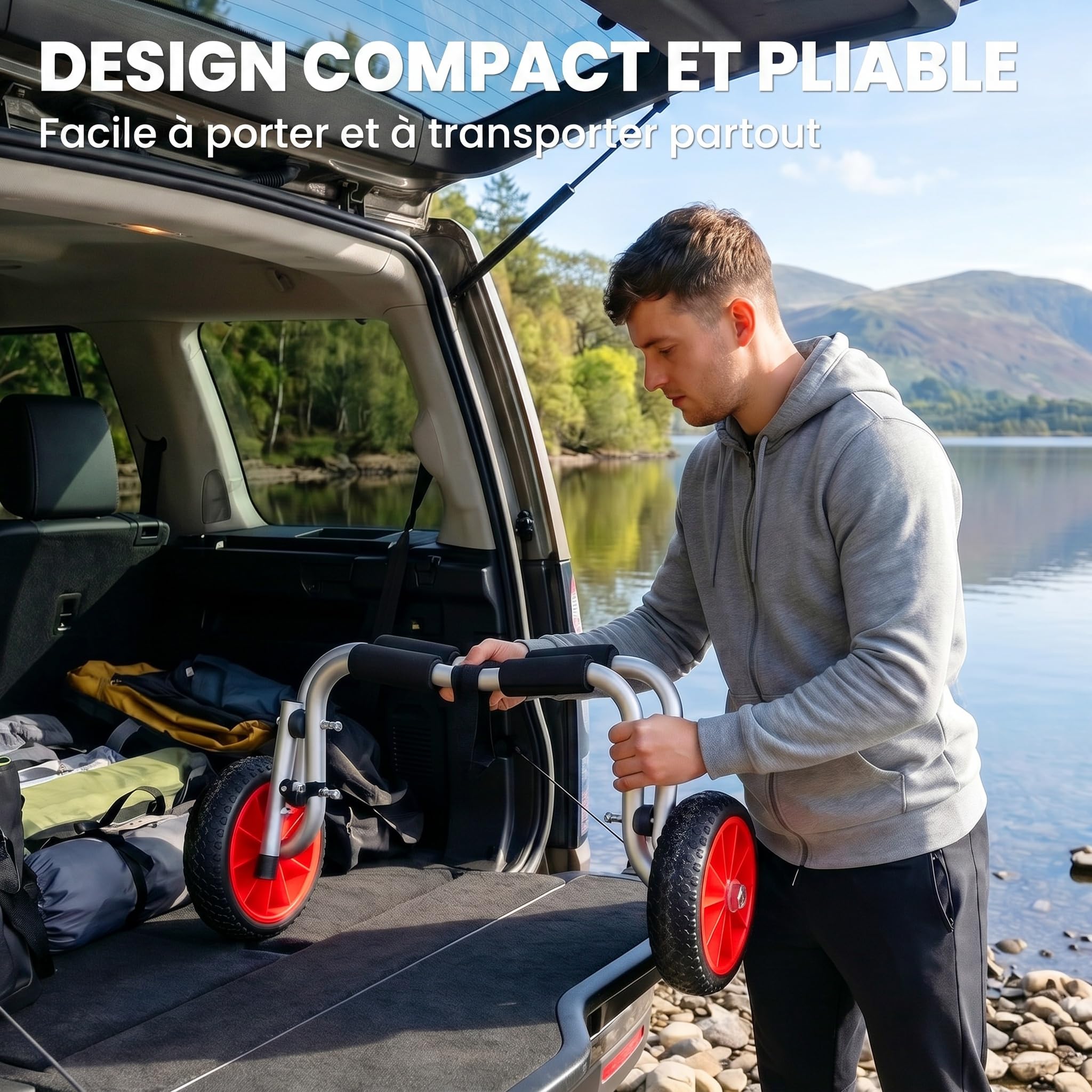 Outsunny Chariot Sit On Top Kayak Pliable, Chariot Kayak, Canoë, 70 Kg | Chariot de Transport, Pour Bateaux, Alu, Mousse Antidérapante