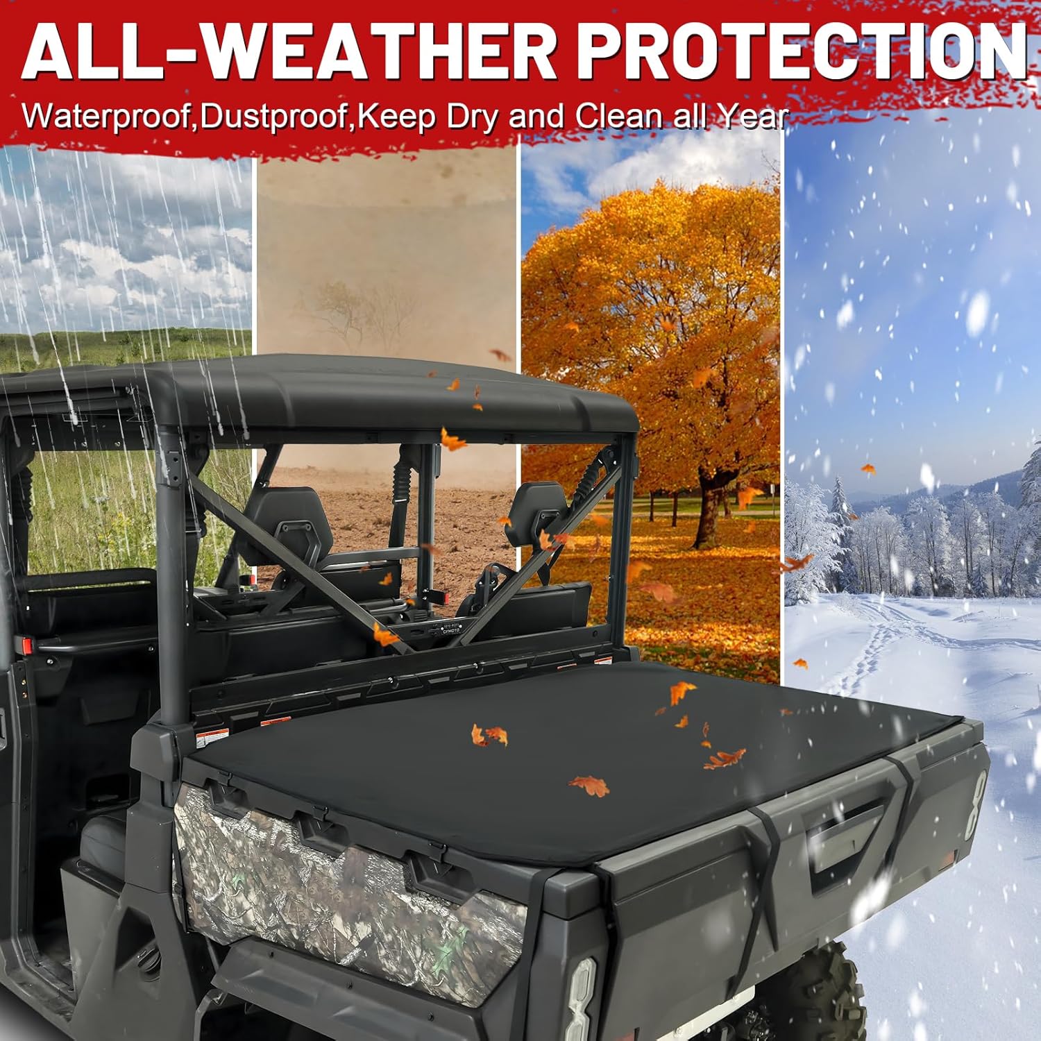 StarknightMT UTV Tonneau Cover, Waterproof Cargo Bed Cover Compatible with CFMOTO UFORCE 1000/1000XL (2019-2024) Heavy-Duty 600D Oxford Fabric