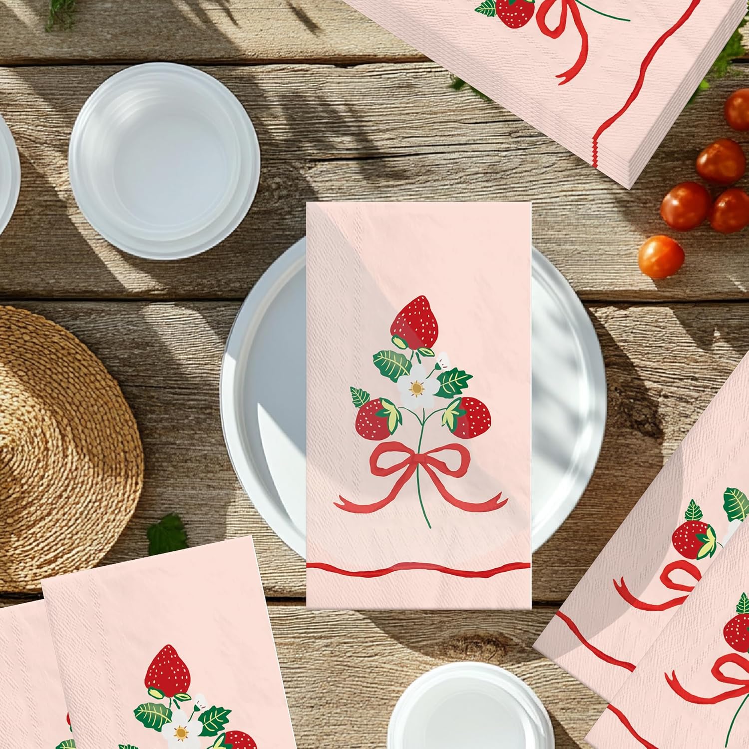 100 Pcs Strawberry Paper Napkins 3 Ply Disposable Cocktail Napkins Hand Towels for Bathroom Kitchen Birthday Berry Sweet Party Supplies - Image 5