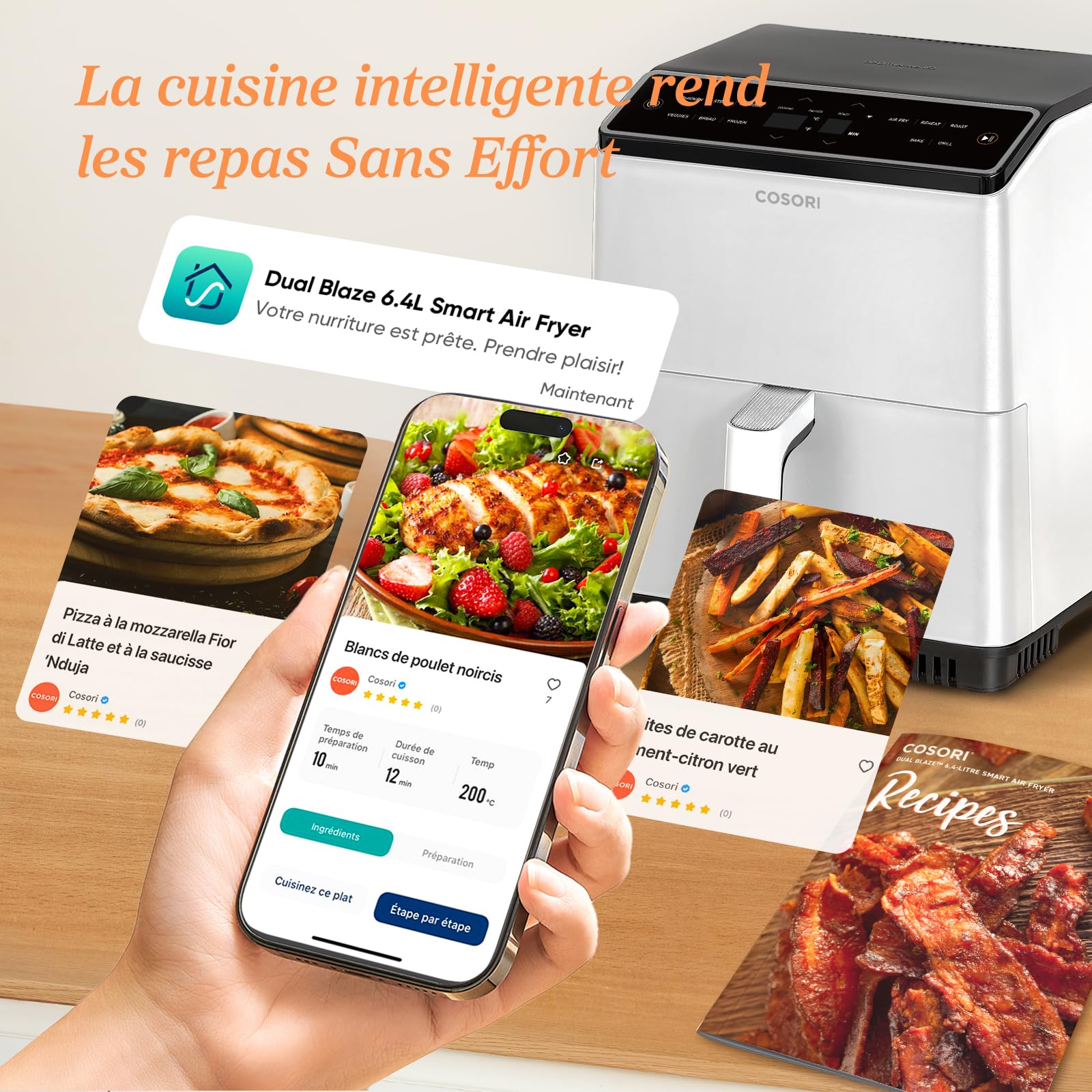 Cosori Air Fryer Dual Blaze 6.4L 11 Programmes Cuisson Homogène
