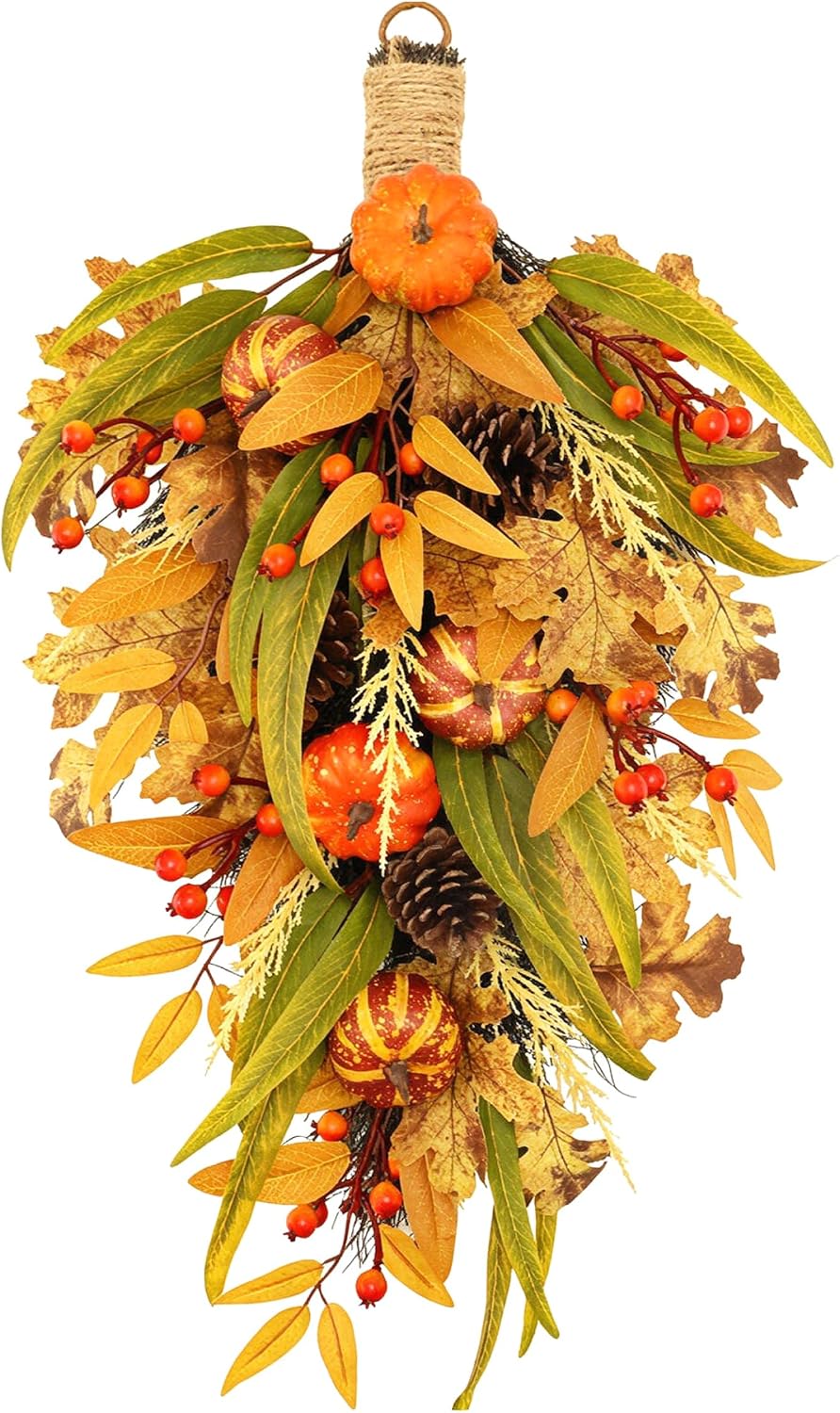 Fall Teardrop Swag, Realistic Faux Hanging Plants, 27inch