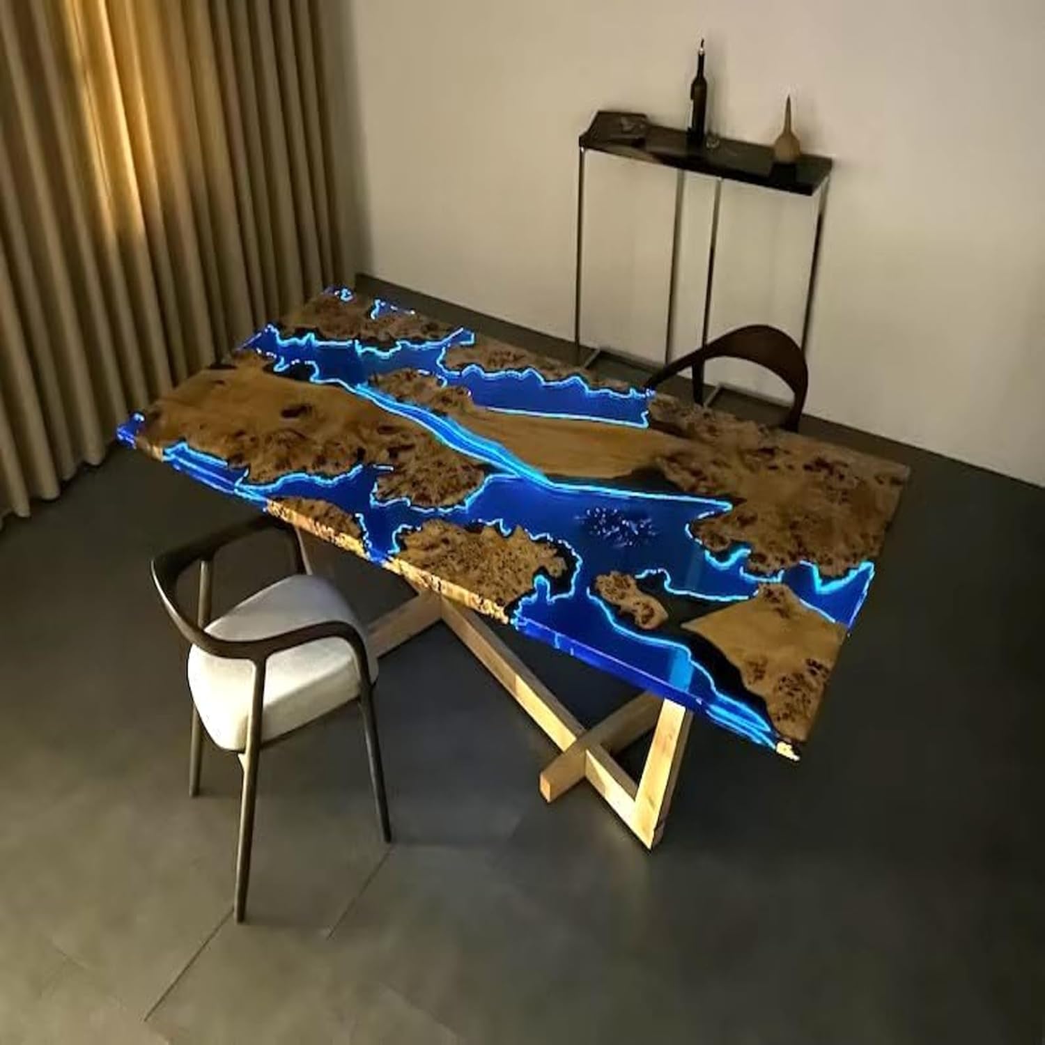 Large Indoor Clear Blue Epoxy Dining Table Resin Coffee Table Ocean Table Living Room Night Glow River for 2, 4, 6, 8 Table Epoxy Table Top Patio Table Home Décor