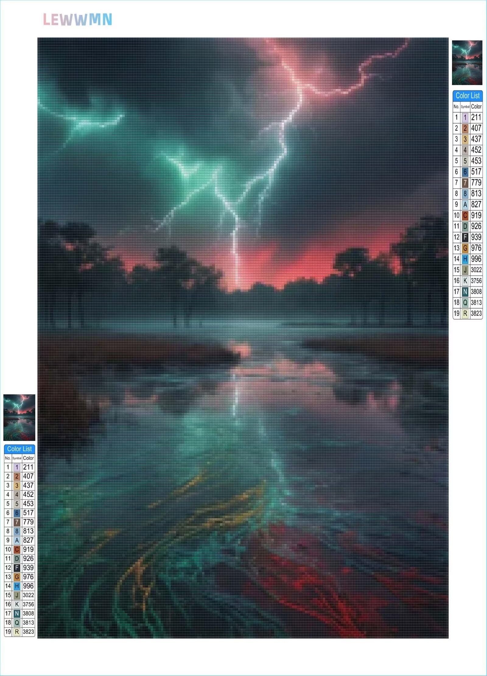 5D DIY Diamante Art Pintura kit Completo, Diamond Painting Adultos Niños Rhinestone Bordado de Punto de Cruz Artes Pintura Painting,Cuadros Decor para Cuarto, Sala de Estar - (Rayo en el lago) 60x90cm