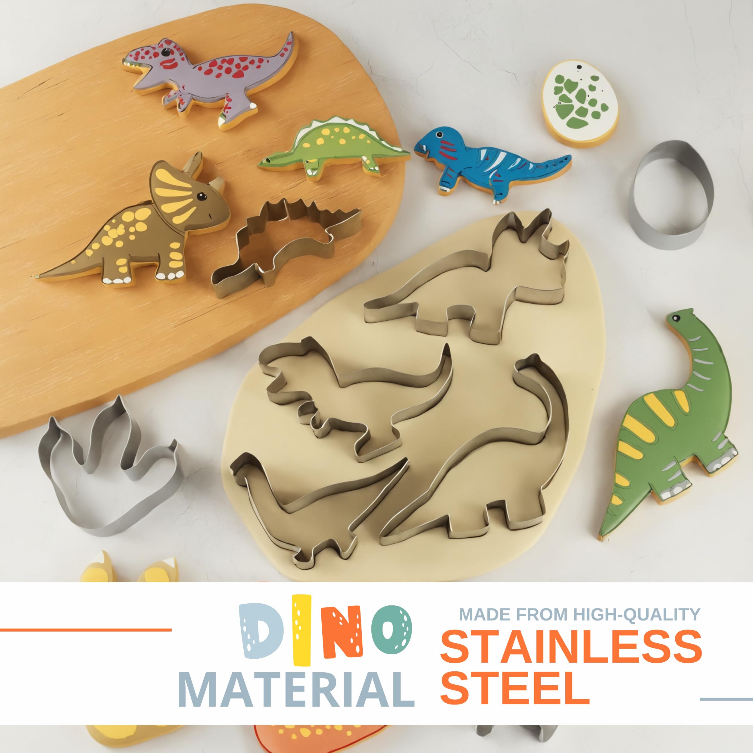 Bakerlogy Set Of 3 Dinosaur Cookie Cutters - T-Rex, Stegosaurus, Triceratops (Realistic Designs)