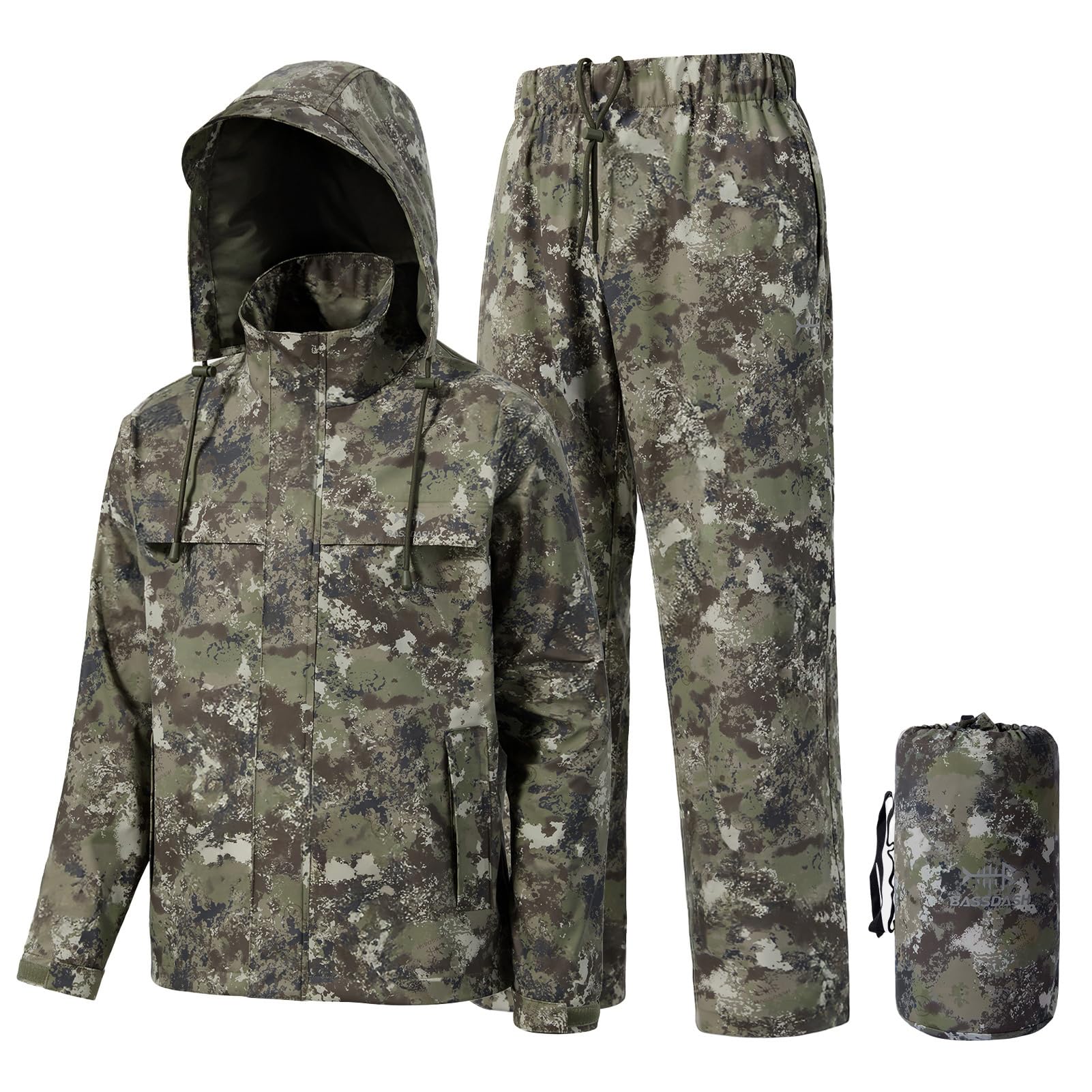 BASSDASH Men's Rain Suit Waterproof Breathable Durable Fishing Rain Gear Packable for Hunting, Hiking, Running, Cycling FW12