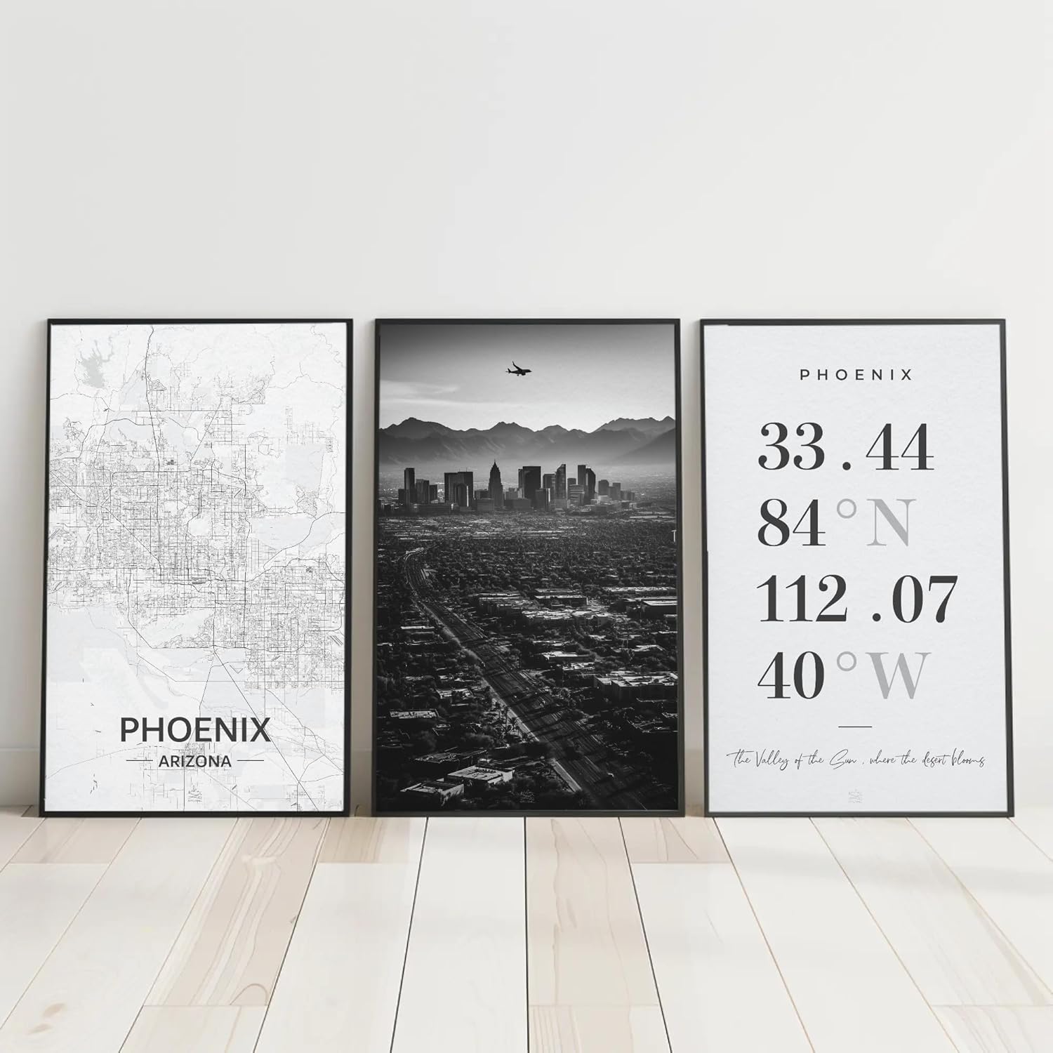 CITY on WALL Phoenix Poster 3 Piece Set, 12x18 Inch, City Map, City Portrait, City Coordinates, Wall Art for Office Decor and Home Decor (Unframed) (Classic)