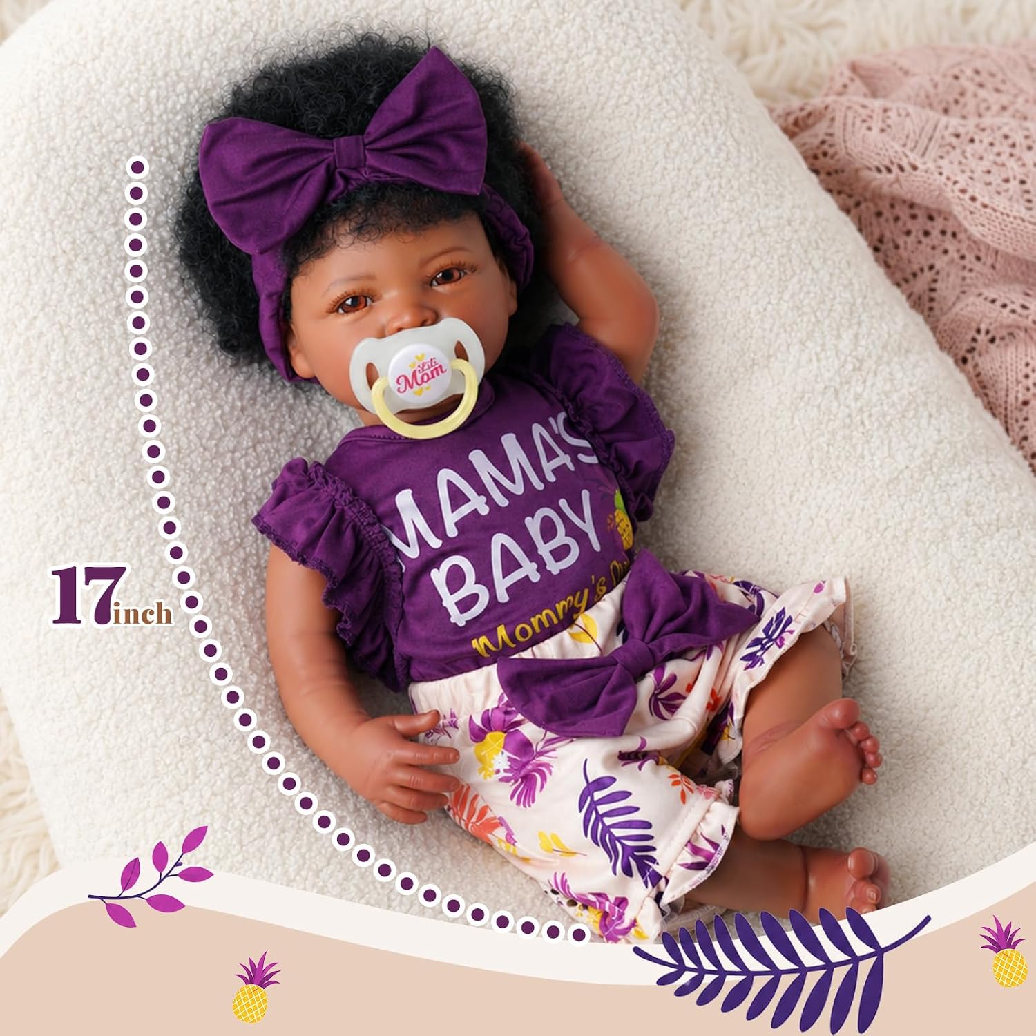 BABESIDE 17 Inch Reborn Baby Dolls Black Girl with Vinyl and Cloth Body image 2