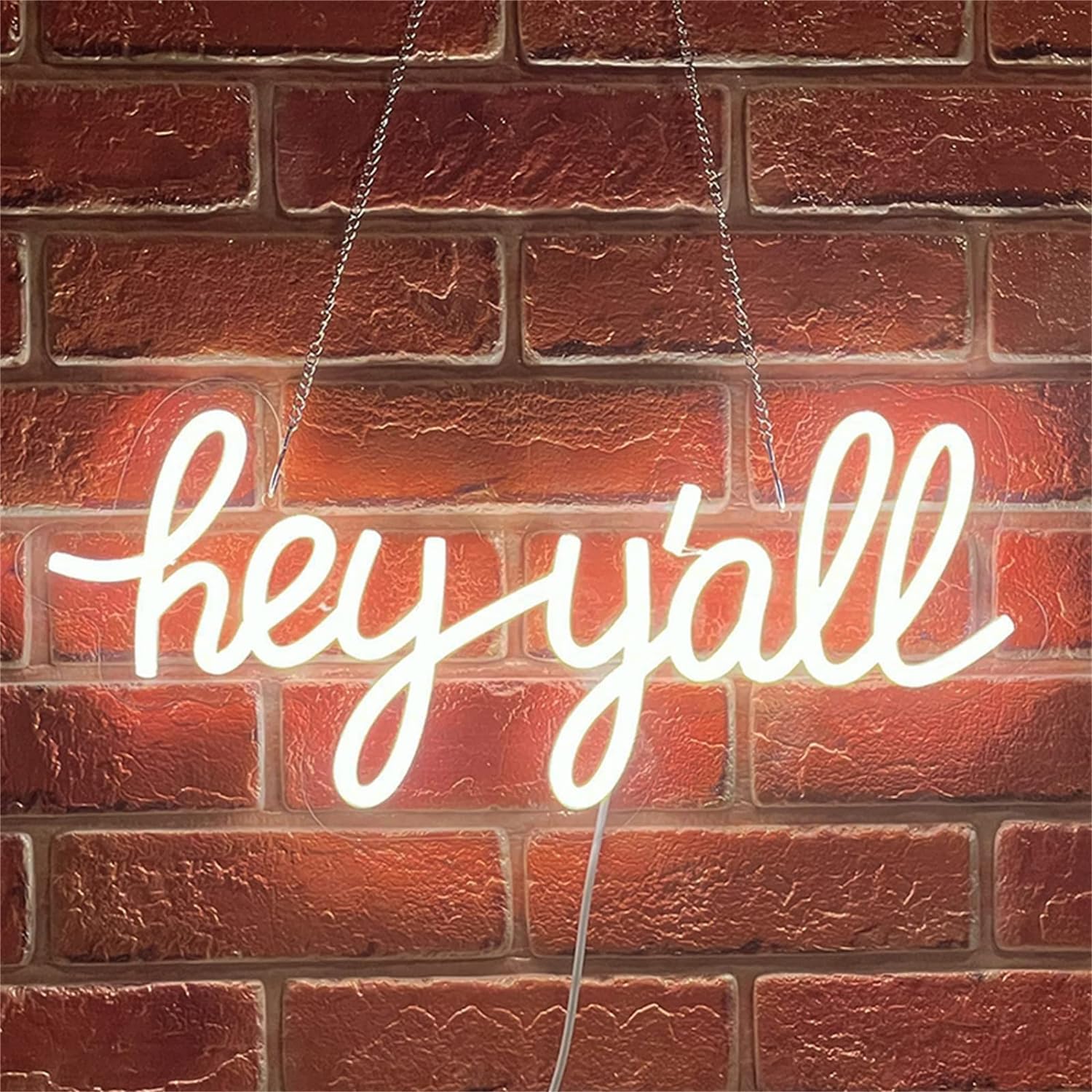 KIJyfgTR LED Neon Light Sign Hey Y'all Neon Signs, Warm White LED Neon Lights for Store Restaurant Party Decor, Window Wall Hanging Luminous Signboard, 43X20cm