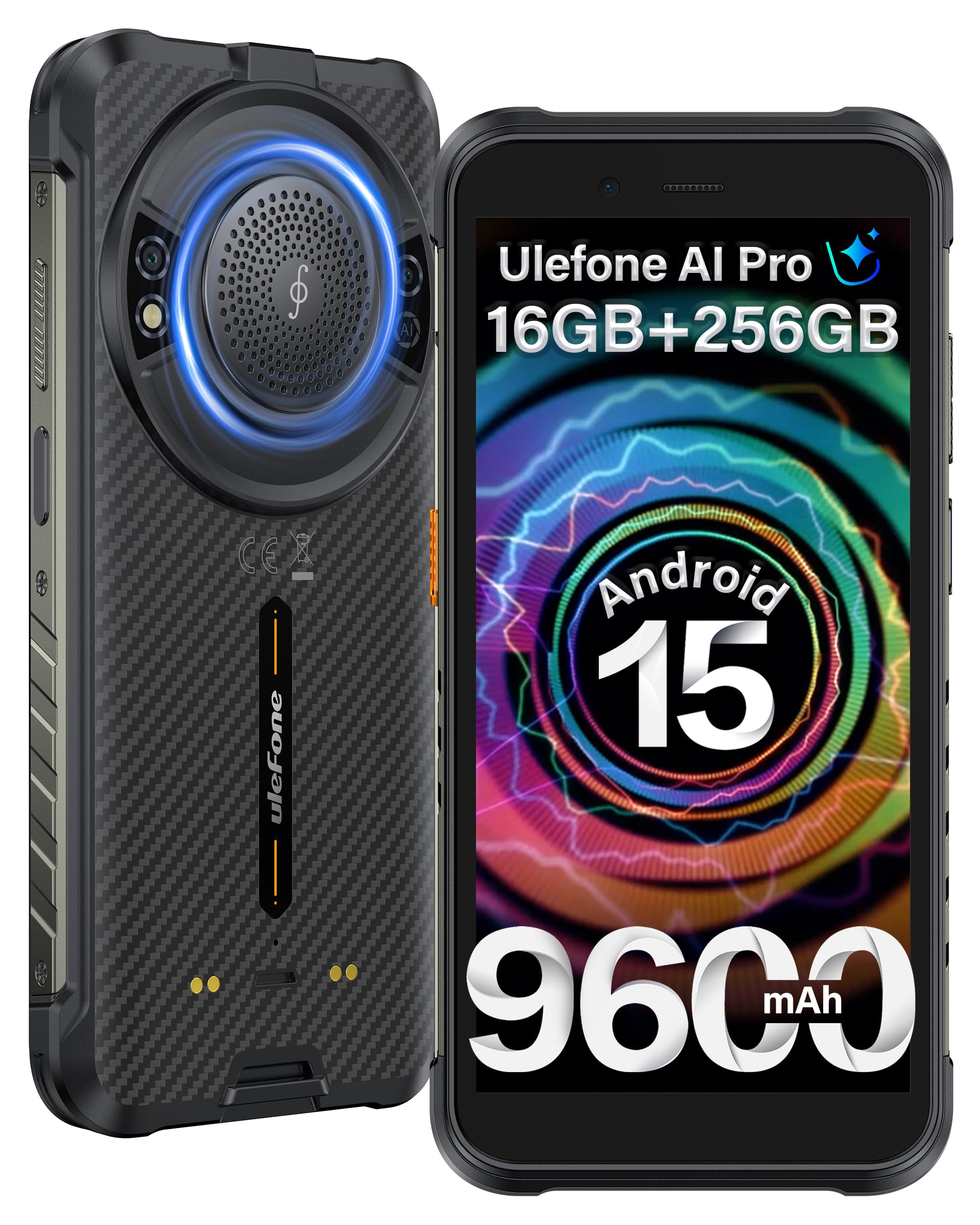 Ulefone 4G Rugged Phone, RugKing Unlocked Smartphone, Android 15, 16+256GB, 50MP+2MP+8MP Camera, 9600mAh, 126dB Speaker, 5.99” Screen, 3-Card Slot, NFC/GPS, Dual LTE