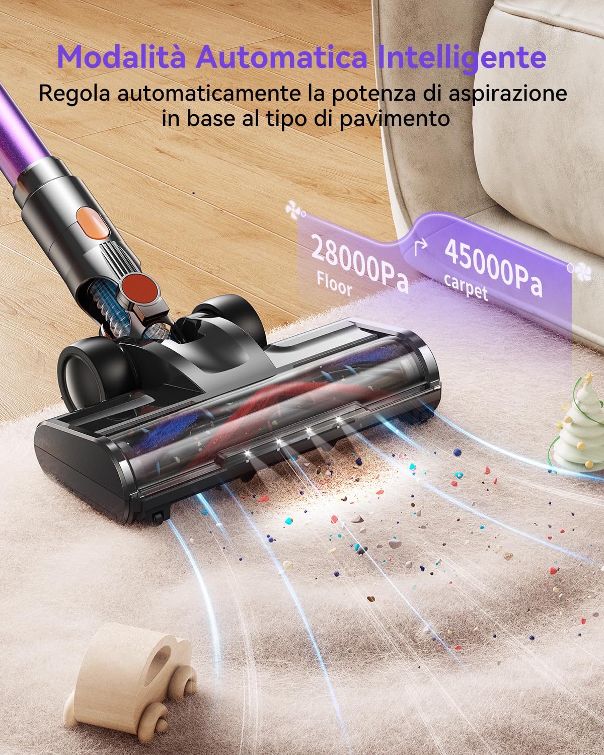 Scopa Elettrica Senza Fili, Aspirapolvere Senza Fili Potente e Aspirapolvere a Batteria con Forte Potenza di Aspirazione, Leggero e Ricaricabile, Aspirapolvere Senza Fili Verticale Portatile