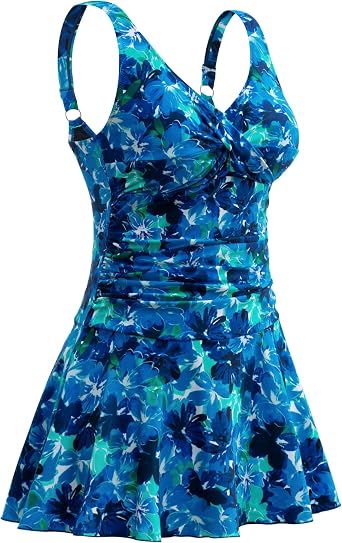 Womens Plus Size Swimsuit Shaping Body Swim Dress Tummy Control Swimwear Flowy Skirt Bathing Suit