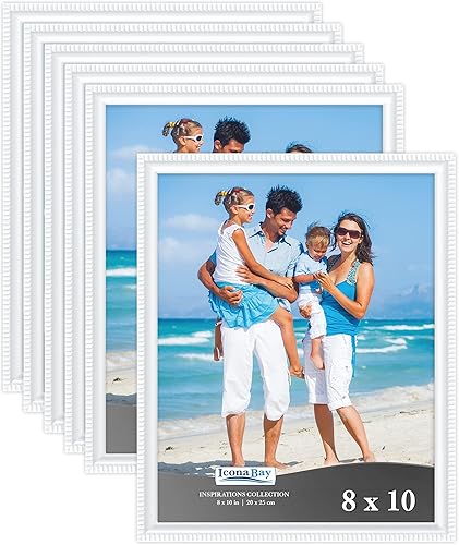 Icona Bay - Juego de marcos de fotos (6 unidades), Ganchos para montaje en pared y caballete de mesa incluyendo, el monitor horizontal o vertical,