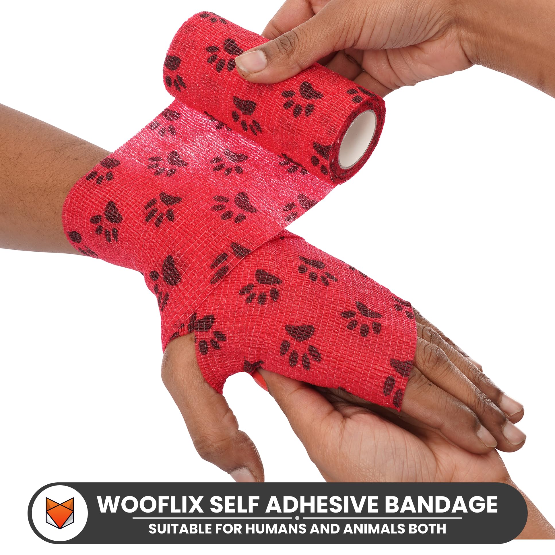 Wooflix self Adhesive Vet wrap cohesive Bandage 10 cm Wide for Dogs, Cats, & Humans - Non Woven Breathable Elastic Bandage - First aid Bandage for cat, Dogs, & Horse - Lick Proof Pack of 6 XL 1