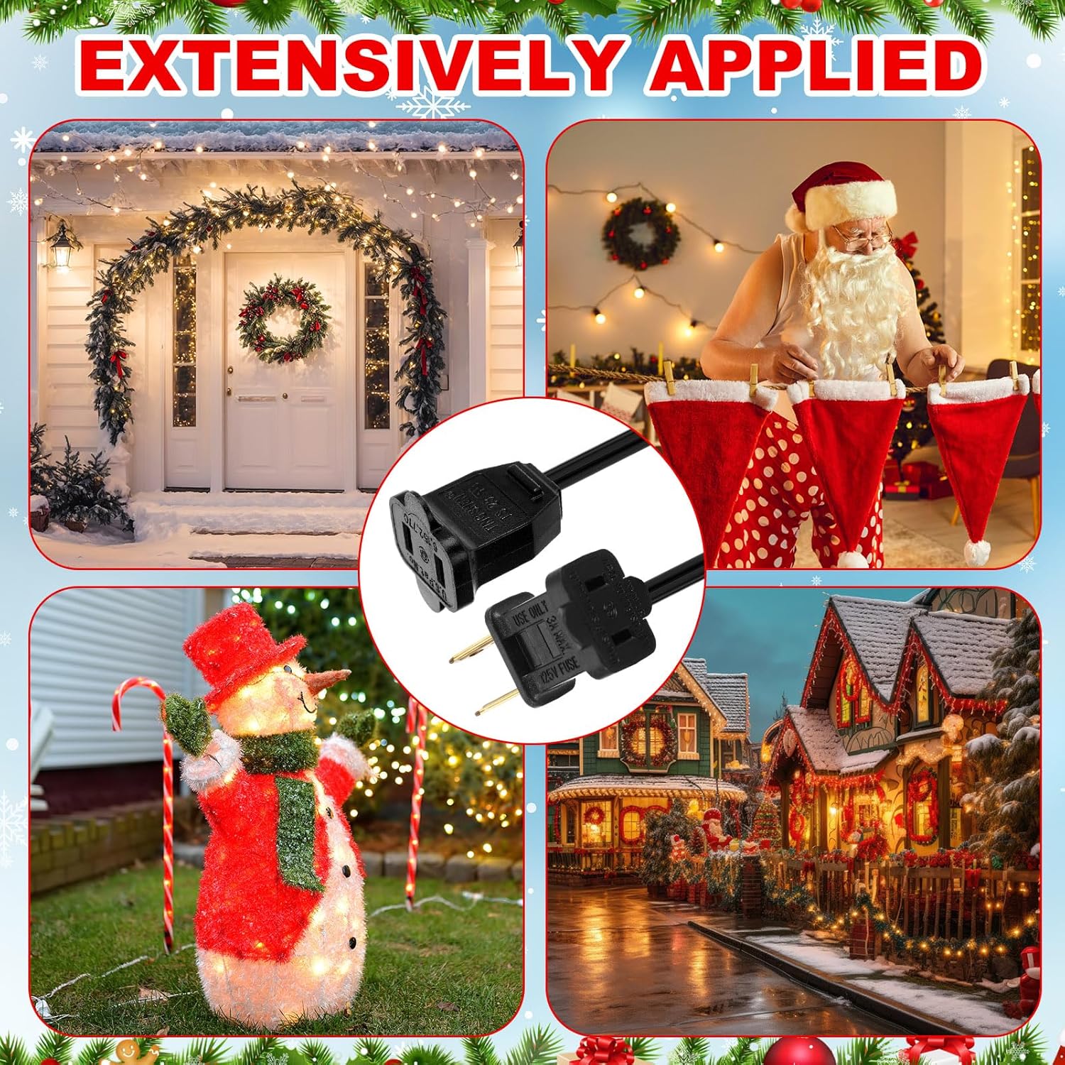 Yunsailing 12 Pack 2 Prong Extension Cords 3ft 6ft 9ft 12ft Assorted Lengths for Christmas Lights Indoor Outdoor 20AWG Polarized Power Extension Cable for Holiday String Lights Decorations(Black)