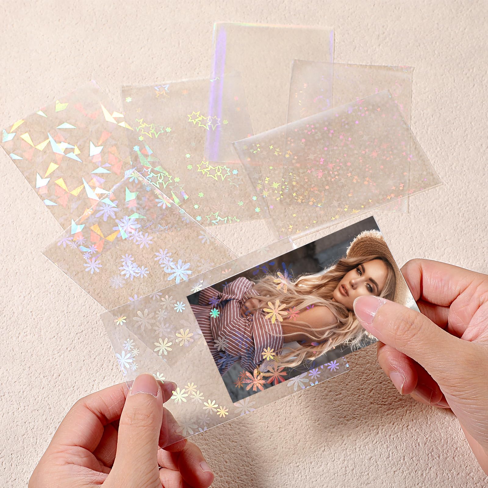 YBEATY 300 Pcs Photocard Sleeves Laser Flashing Photo Card Sleeves Heart Star Glass Rainbow Transparent Cards Protector for Photo Baseball Game Card Protective - Image 4