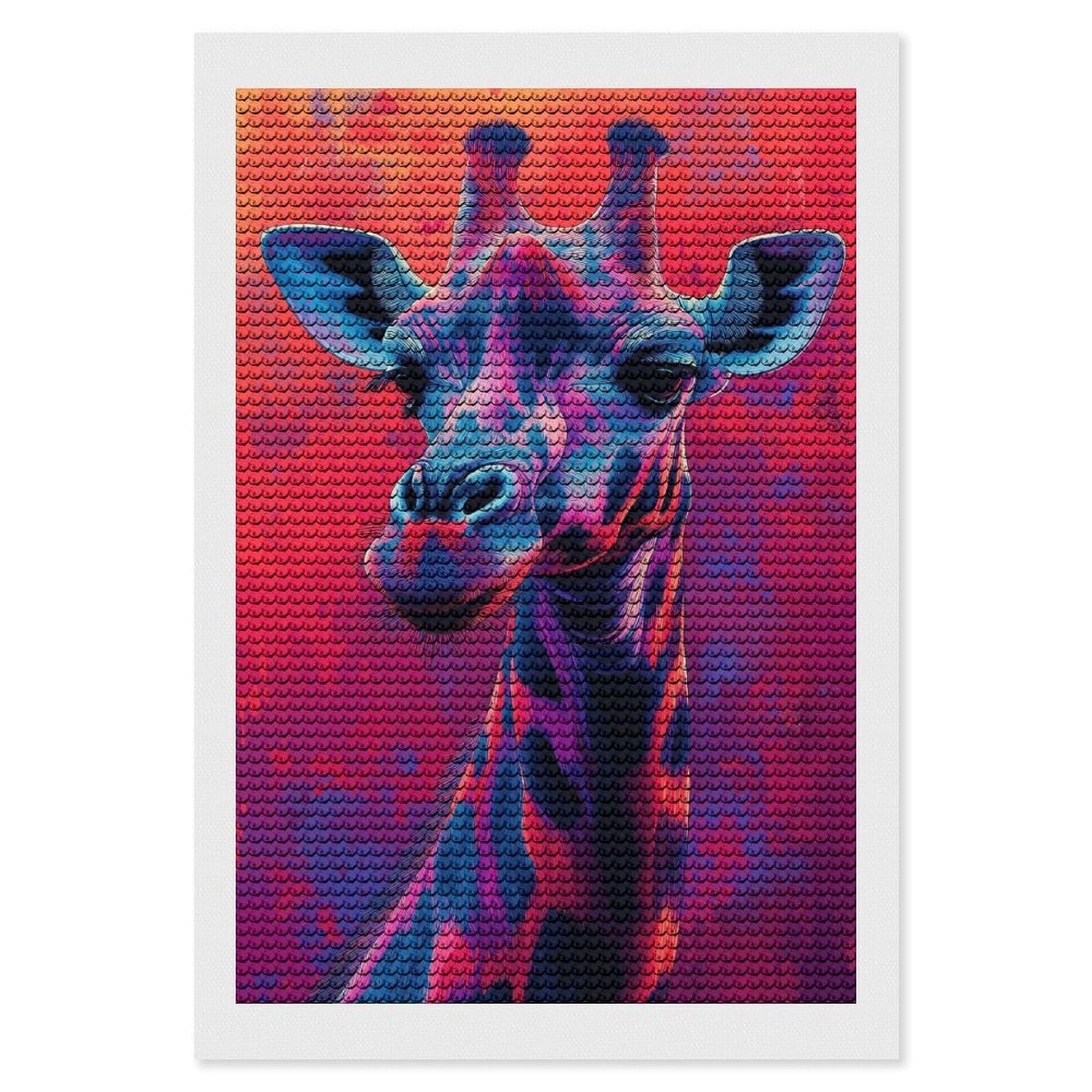 Junmoney Colorful Giraffe Portrait Diamond Painting Kit 8"x12", Thoughtful Handmade Gift, for Creative Relaxation, Printed Canvas, Cosy Home Accent