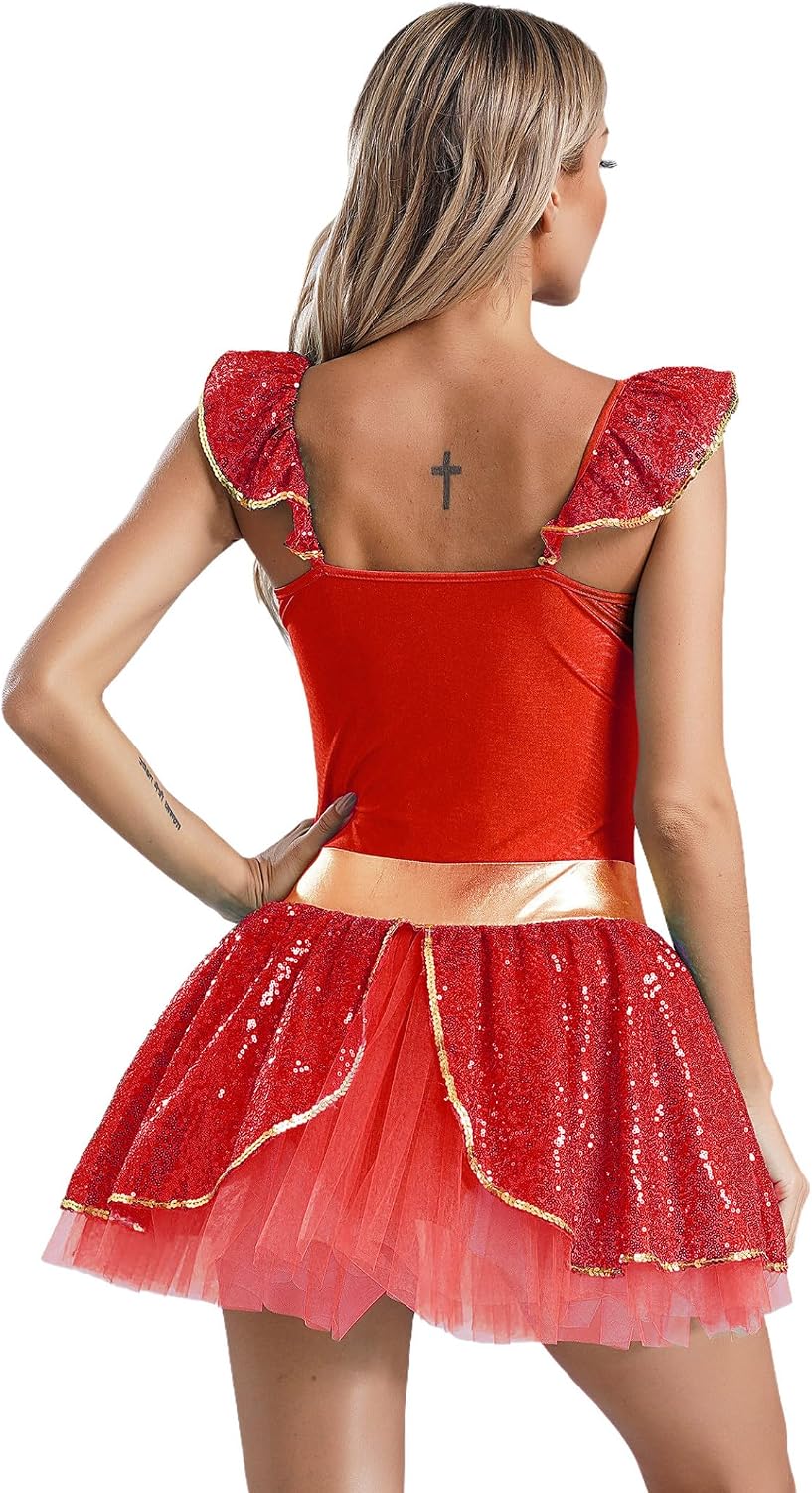 Vxuxlje Women's Arabian Princess Costume Sparkly Sequined Sleeveless Dress Belly Dance Outfits