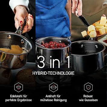 HexClad Hybrid Pot With Lid 1 Liter - Cooking Pot With Tempered Glass Lid - Stock Pot For All Hobs - Non-Stick Honeycomb Pot - Oven & Dishwasher Safe Saucepan