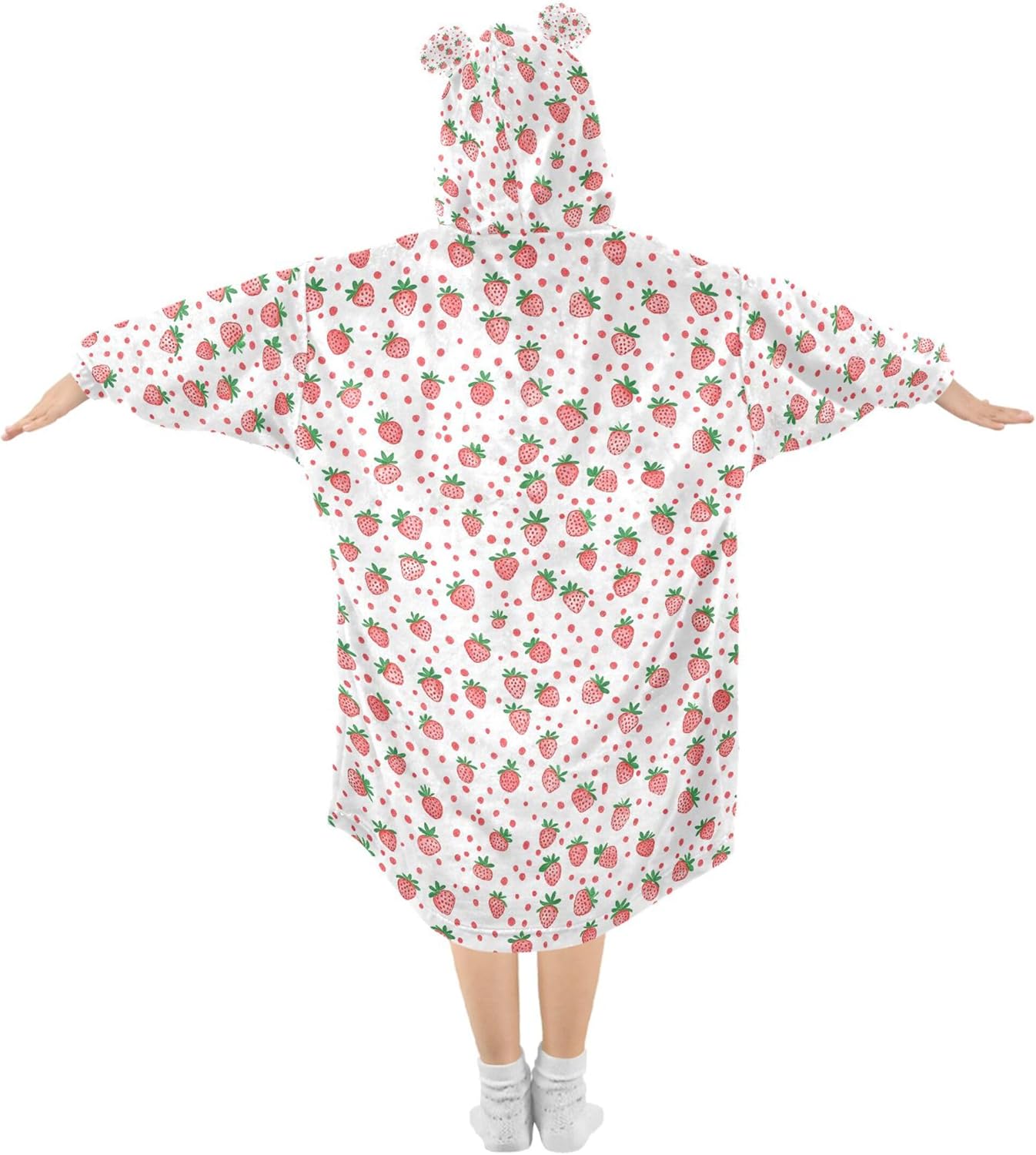 Strawberry Pink Fruit Kids Wearable Blanket Hoodie with Pocket and Sleeves for Toddlers, Cute Hoodies Girls B0403692