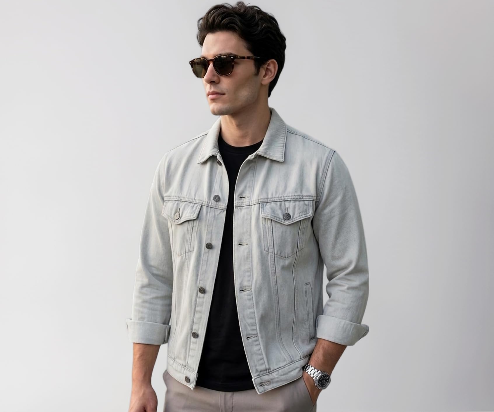 Urbano Fashion Men's Regular Fit Washed Full Sleeve Denim Jacket