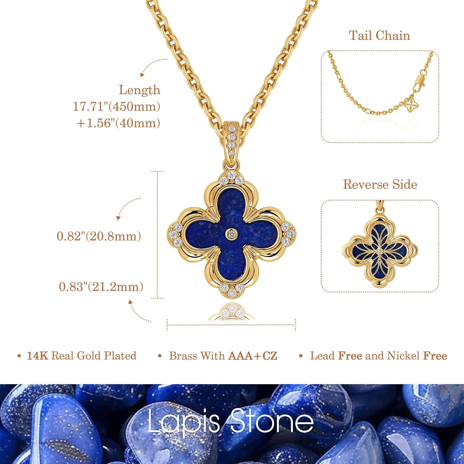 Fettero Dainty Gold Necklace for Women - Double Sided Pendant Necklace 14K Gold Plated Charm Clover Necklace Jewelry for Valentine's Day - Image 5