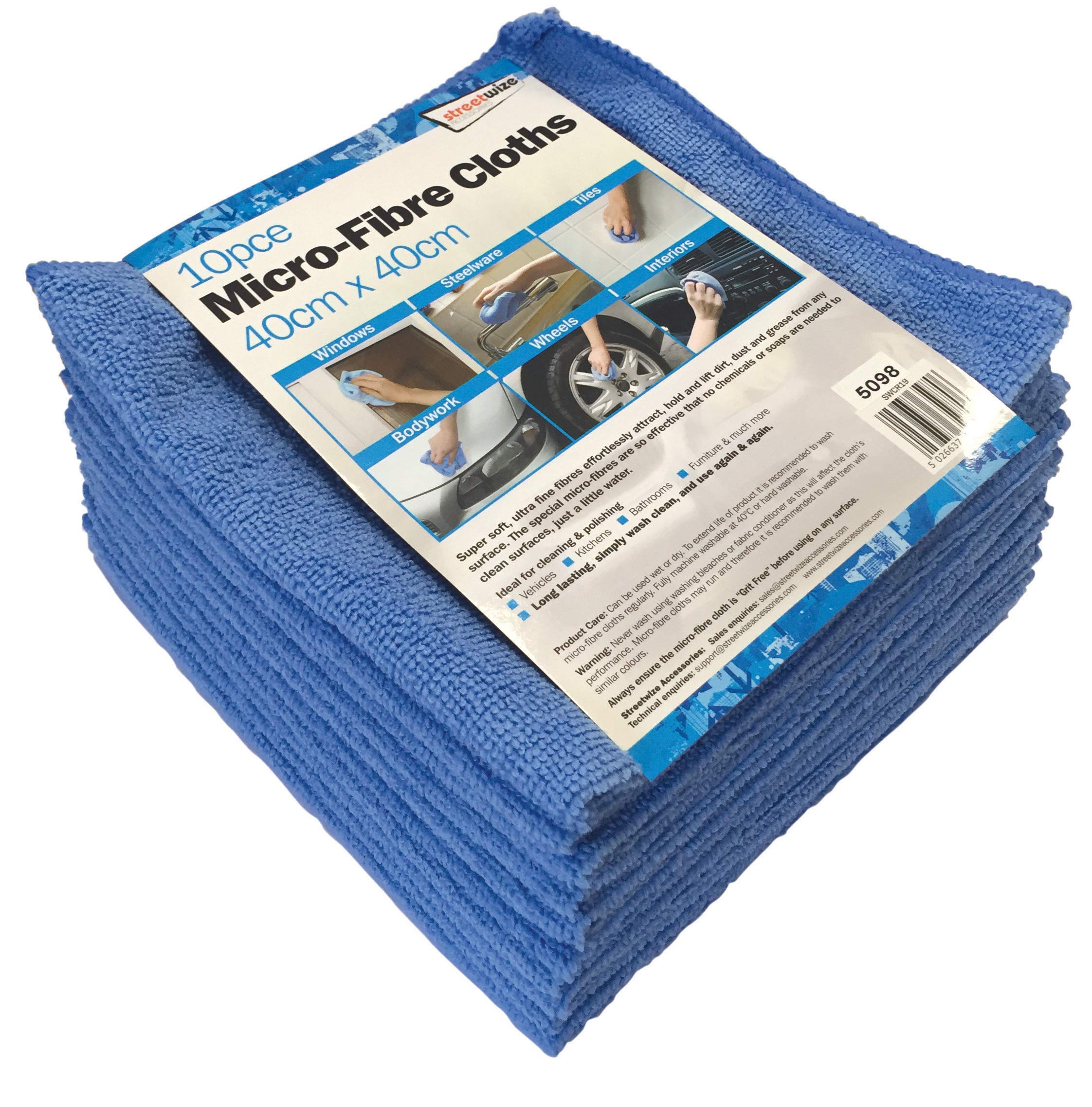 Streetwize SWCR19 Microfibre Cloth In Bag With Insert Card 10 Pieces 40cm x 40cm