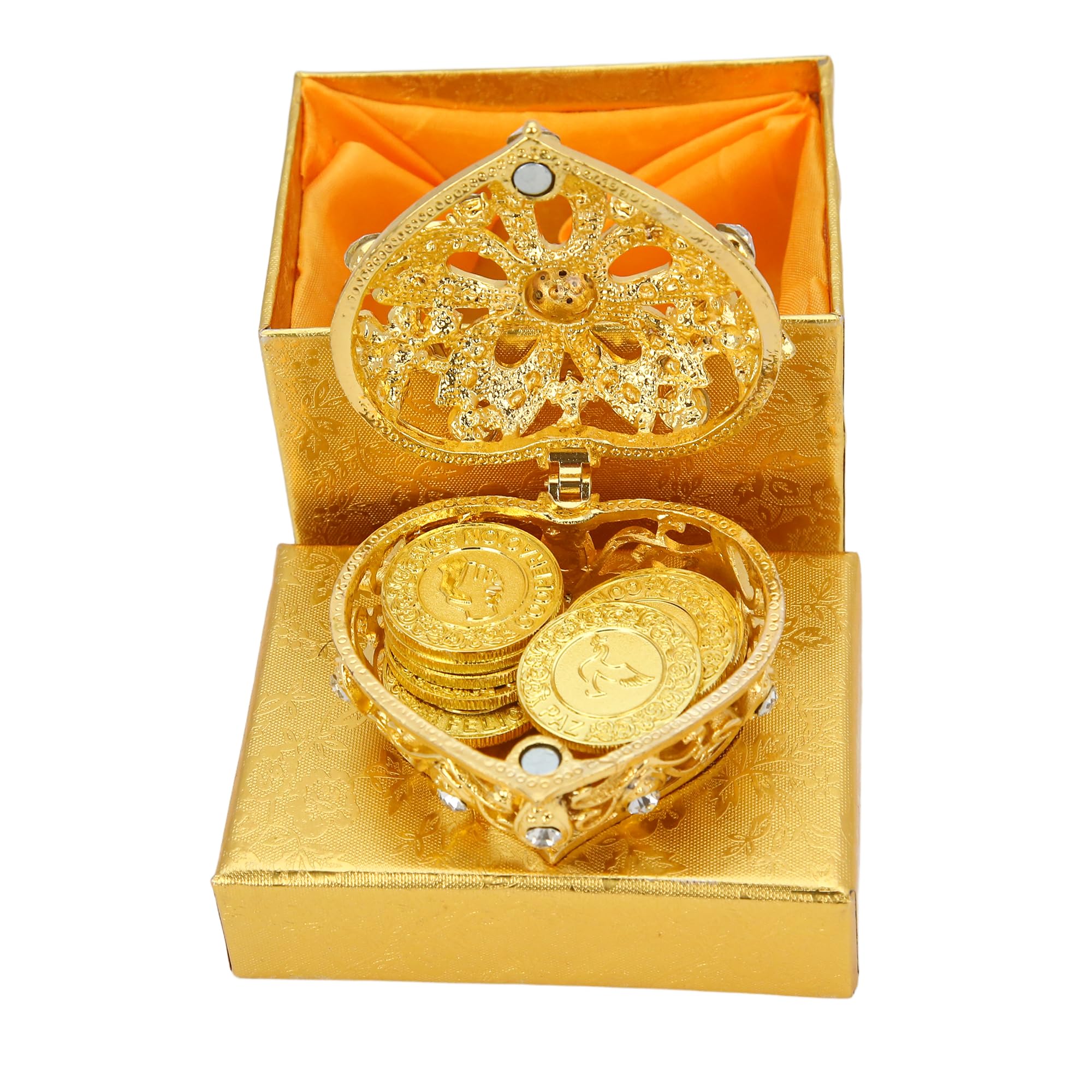 TINGKU 13 Palabras Españolas Las Arras para Boda Catolica, Conjunto de monedas de unidad de boda con caja en forma de corazón, Aras de Matrimonio-monedas de oro 5D