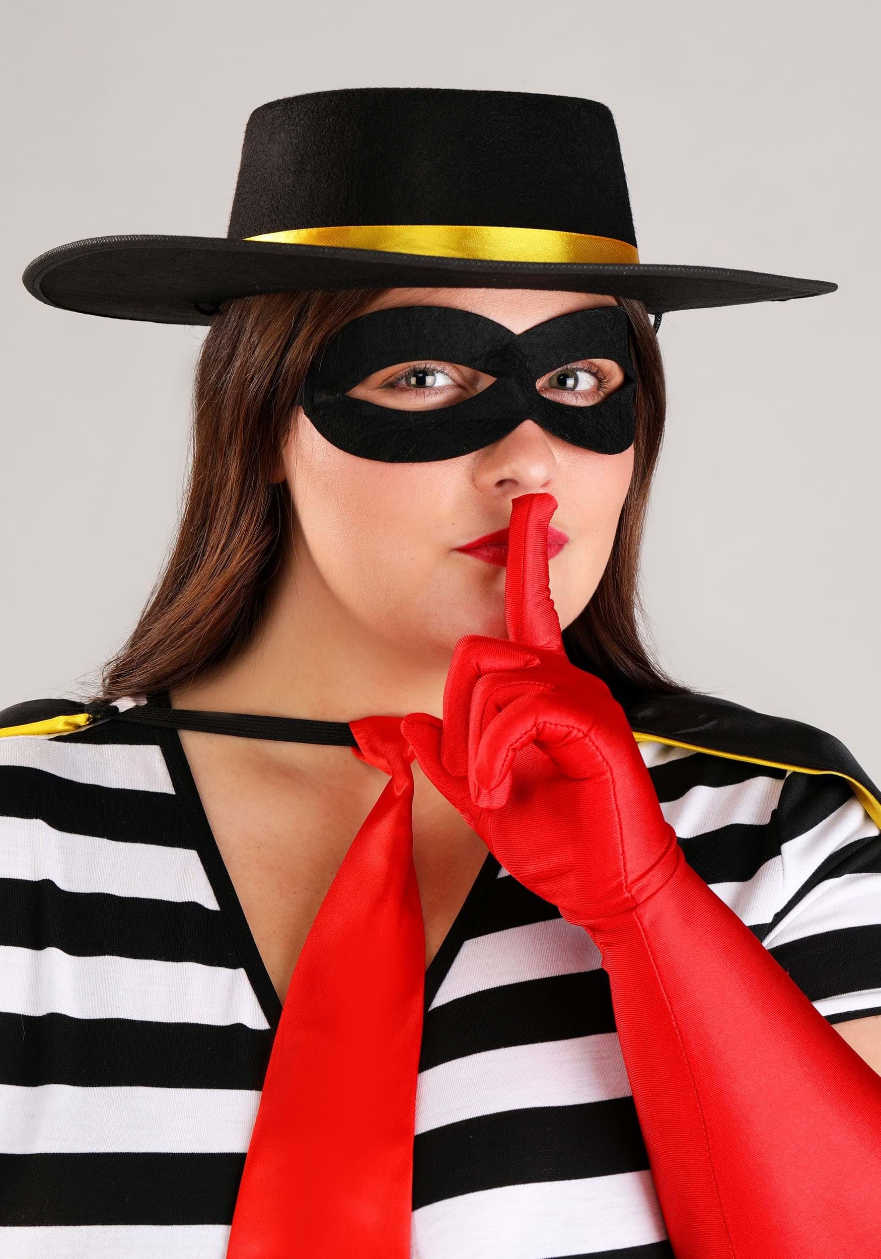 Costume da Hamburglar da donna, taglie forti, divertente pagliaccetto con cappello, maschera, mantello, guanti e calzini