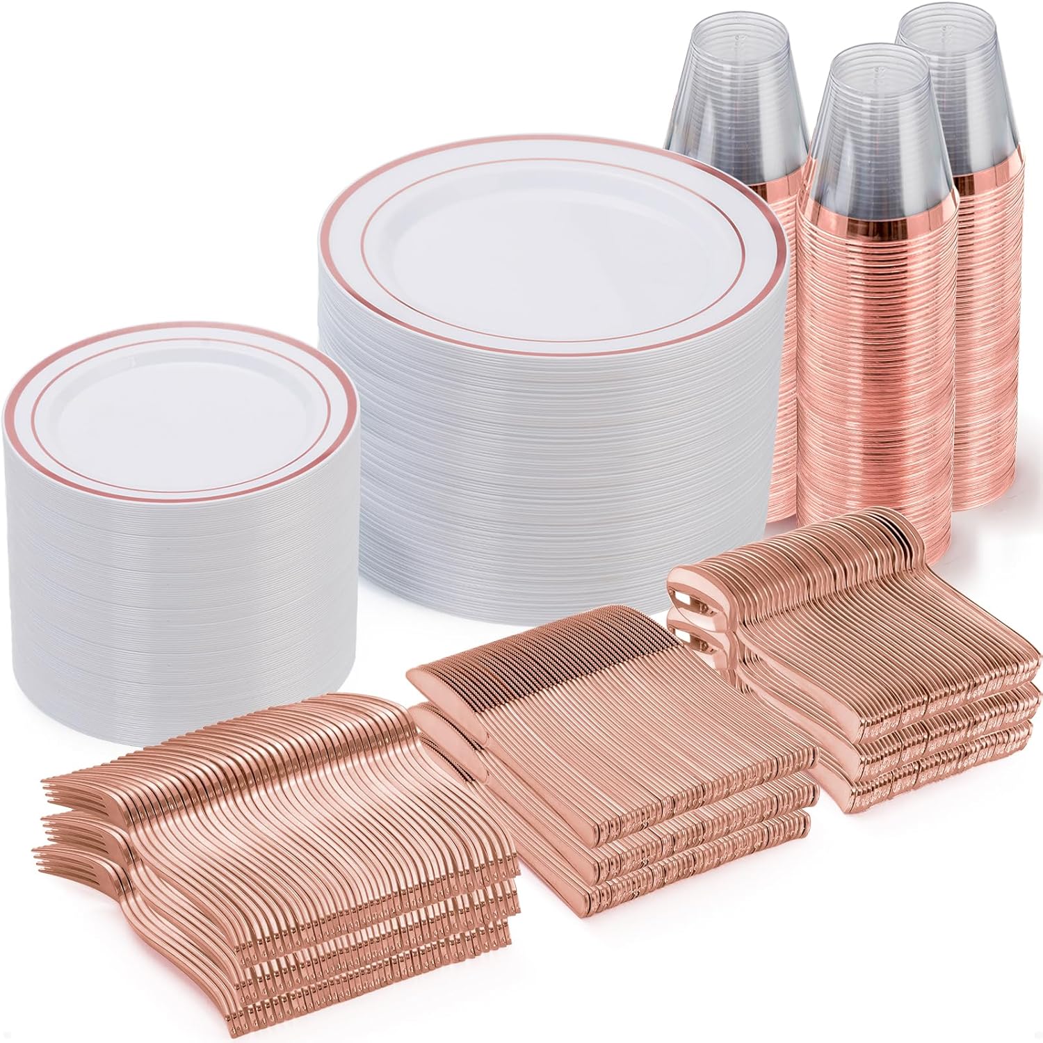 Goodluck 600 Pieces Rose Gold Disposable Plates for 100