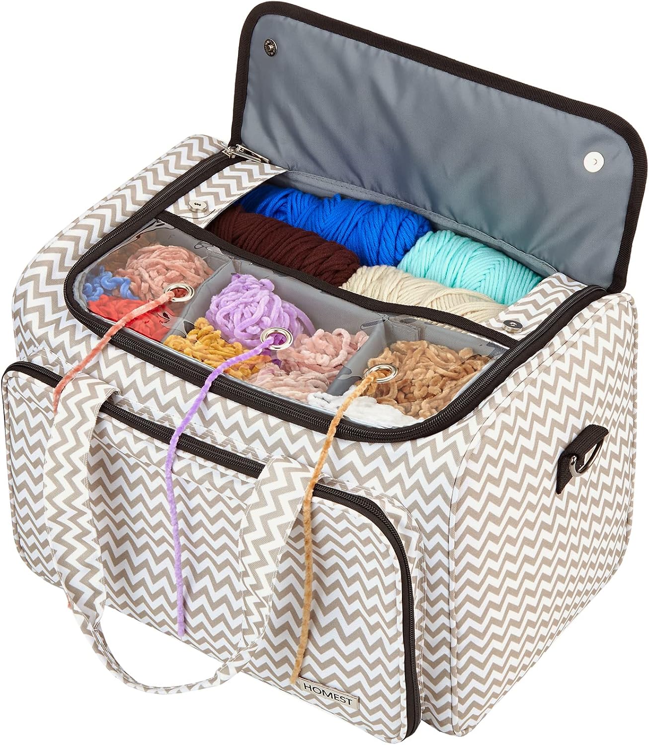 HOMEST Yarn Storage Bag, Knitting Tote with Removable Inner Dividers, Ripple