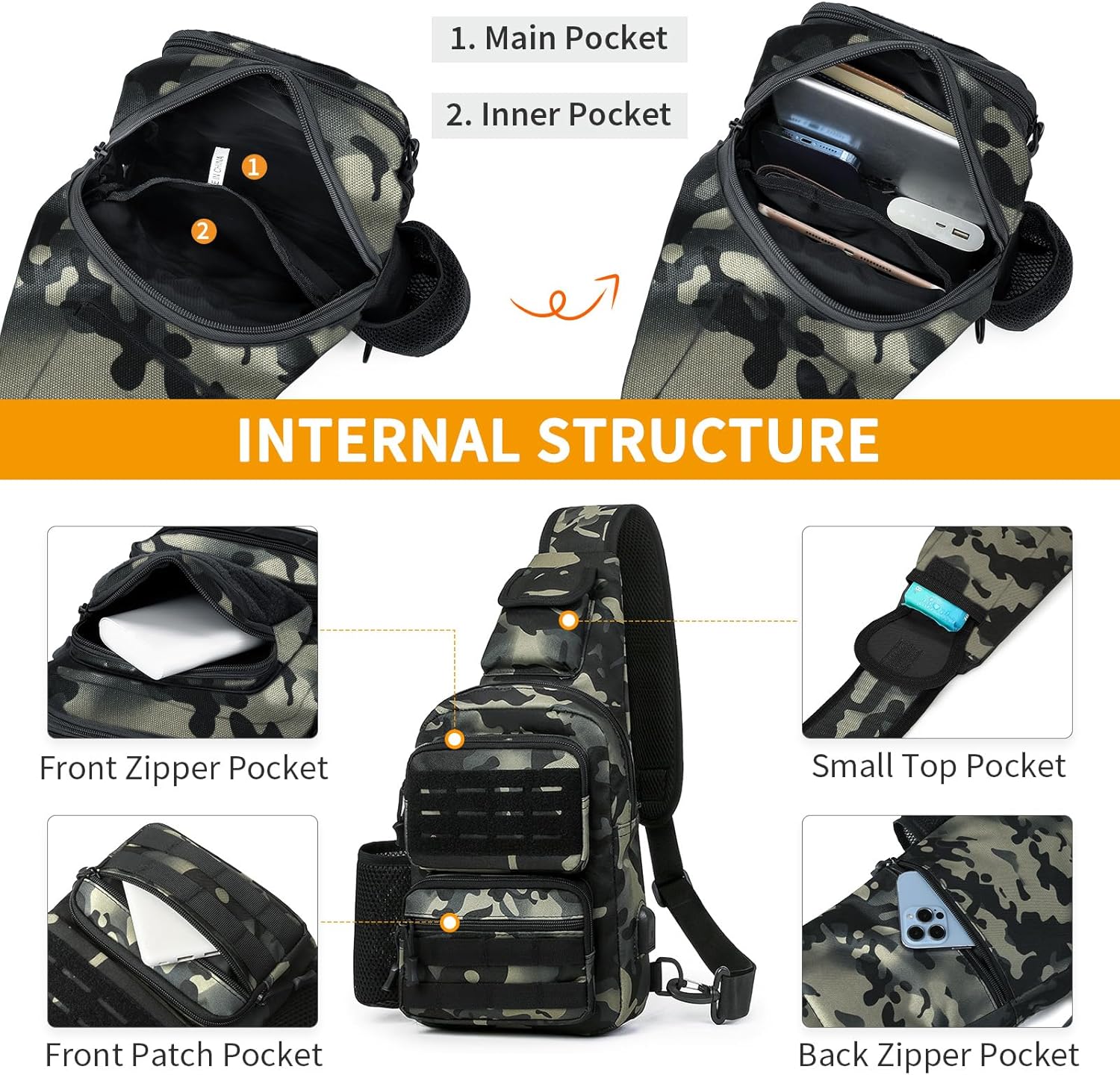 BAIGIO Tactical EDC Sling Bag Military One Strap Shoulder Backpack Molle Range Bags Chest Pack (#01-CP Black) - Image 3