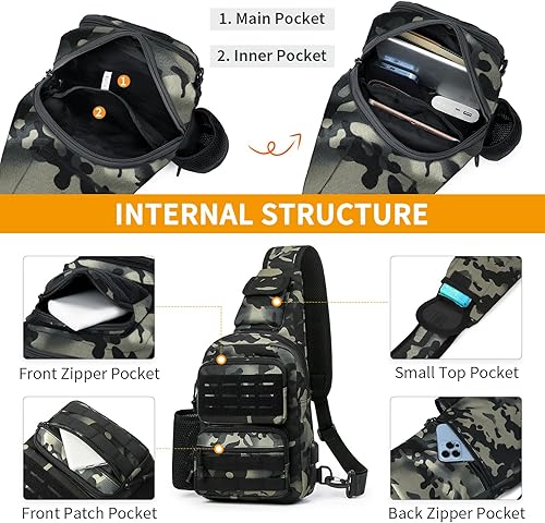 Miniatura 10 de BAIGIO Tactical EDC Sling Bag Militar Una Correa Hombro Mochila Molle Range Bolsas Paquete de Pecho, #01-verde militar, Pequeño, Bolso táctico